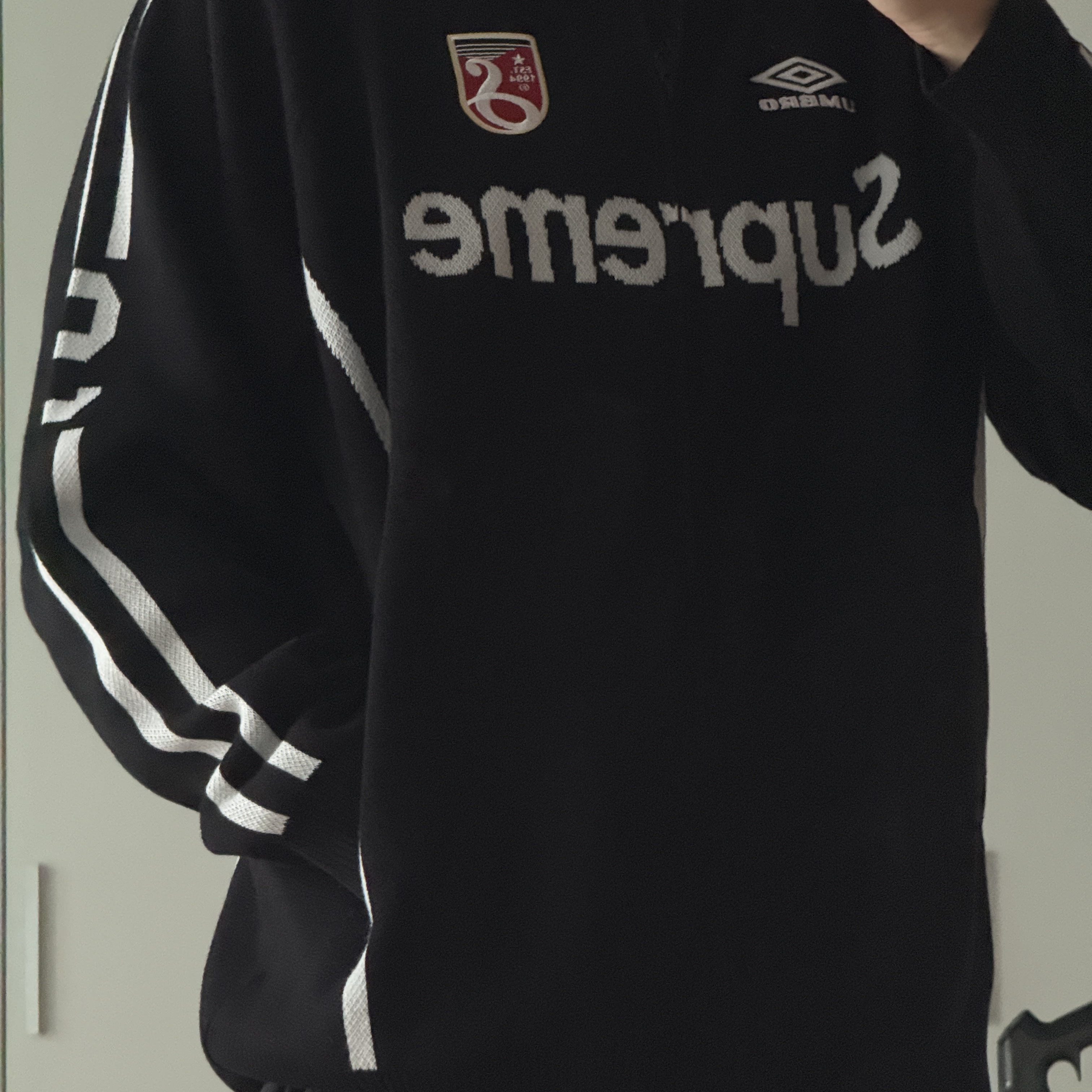 Supreme x Umbro Zip Up Sweater Black - 25SS 착용 스타일