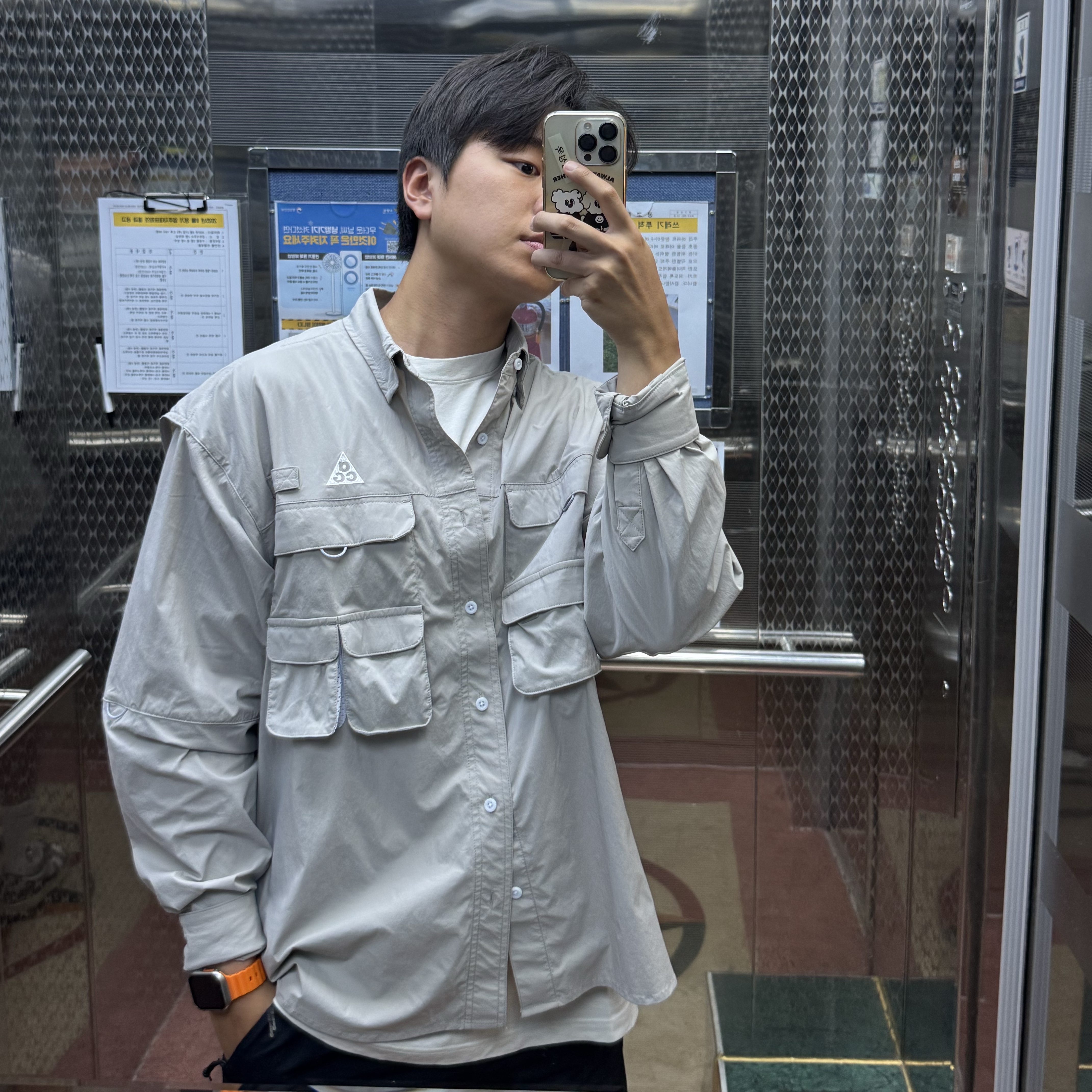 Nike ACG Orb Weaver Dri-Fit ADV UV Long Sleeve Top College Grey - Asia, Nike ACG Hiking Shorts Black - Asia 착용 스타일