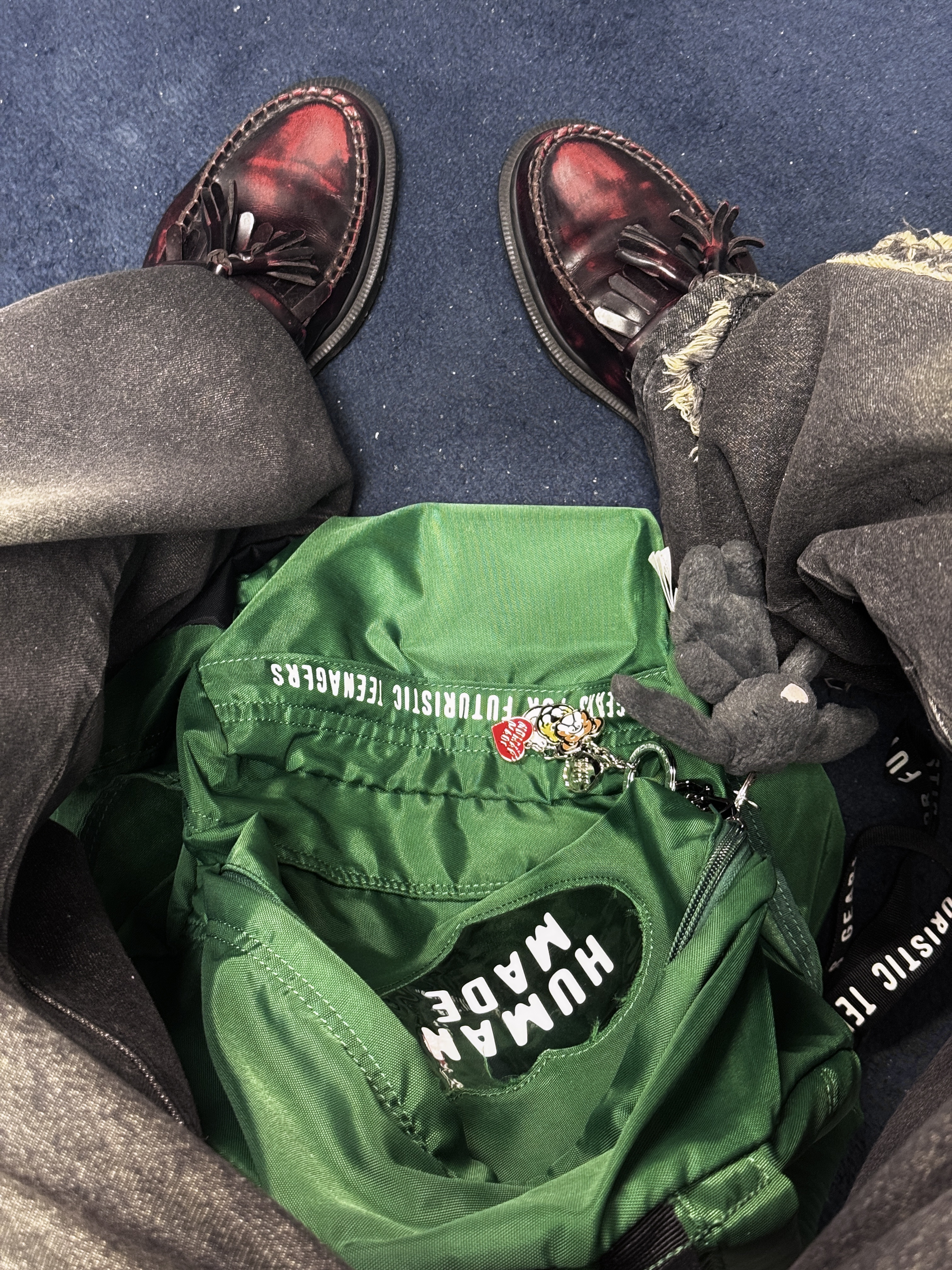 Dr. Martens Adrian Arcadia Leather Loafers Cherry Red, Human Made Animal Keyring Silver 착용 스타일 - 5