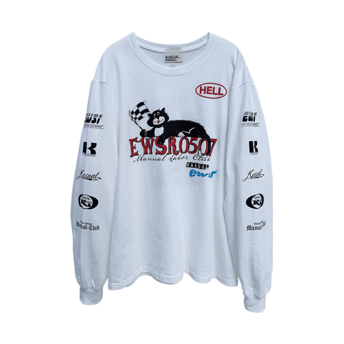 km25fw10 Kasual Manual Racing Cat Long Sleeve White