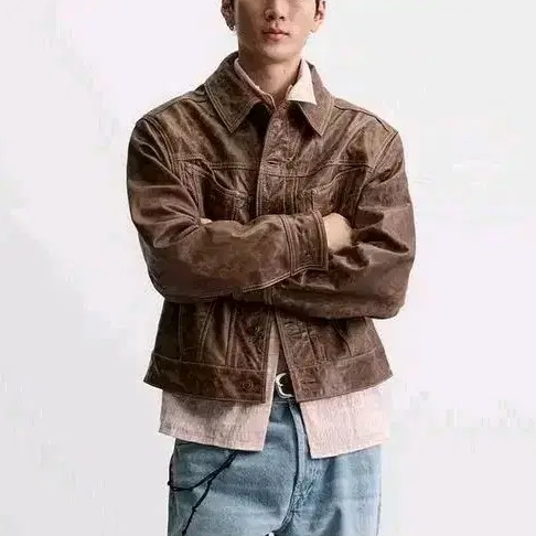 Zara Washed Leather Jacket Brown 착용 스타일