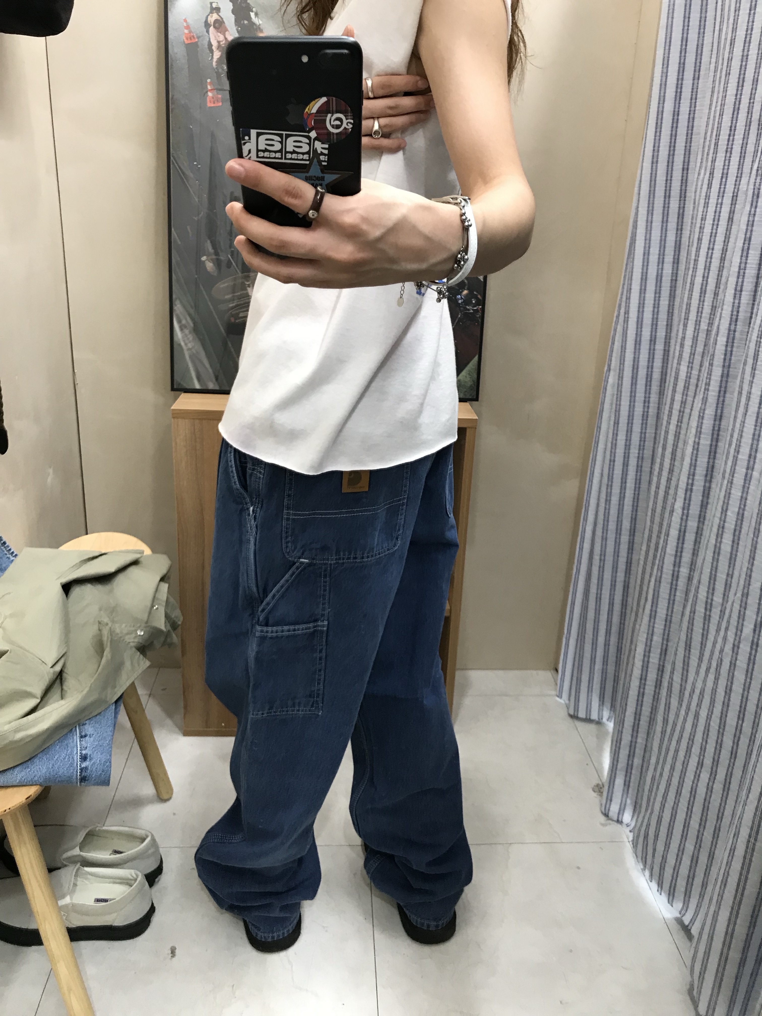 Carhartt WIP Smith Denim Single Knee Pants Blue Stone Washed 착용 스타일 - 3