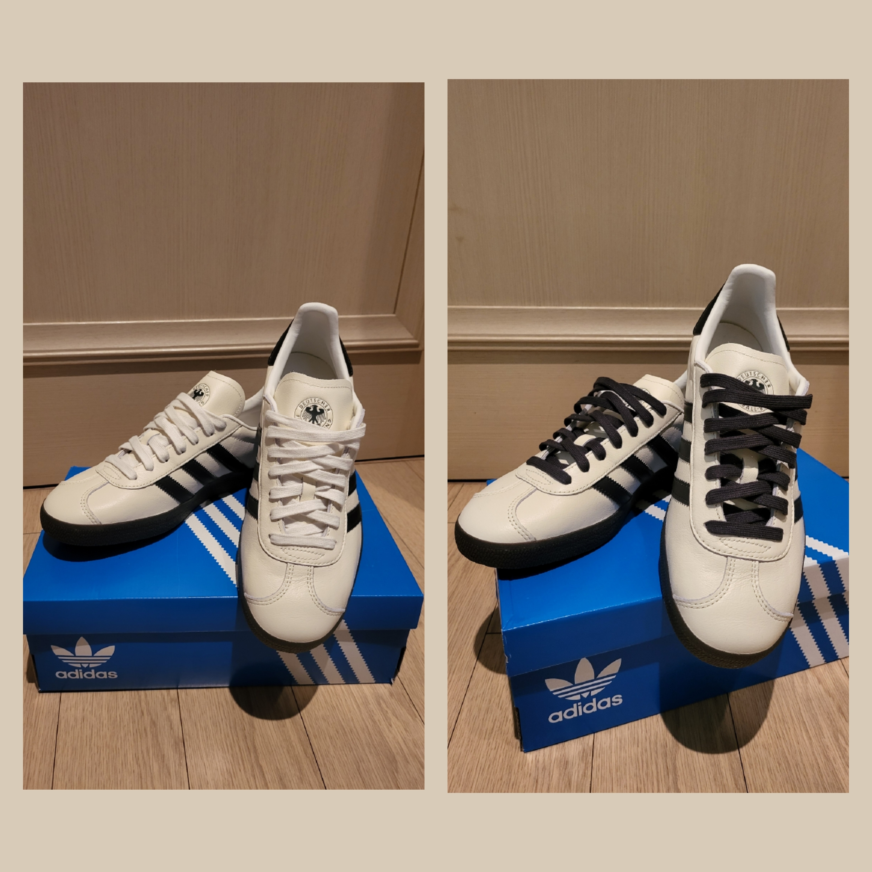 Adidas Gazelle Germany Off White Utility Black 착용 스타일