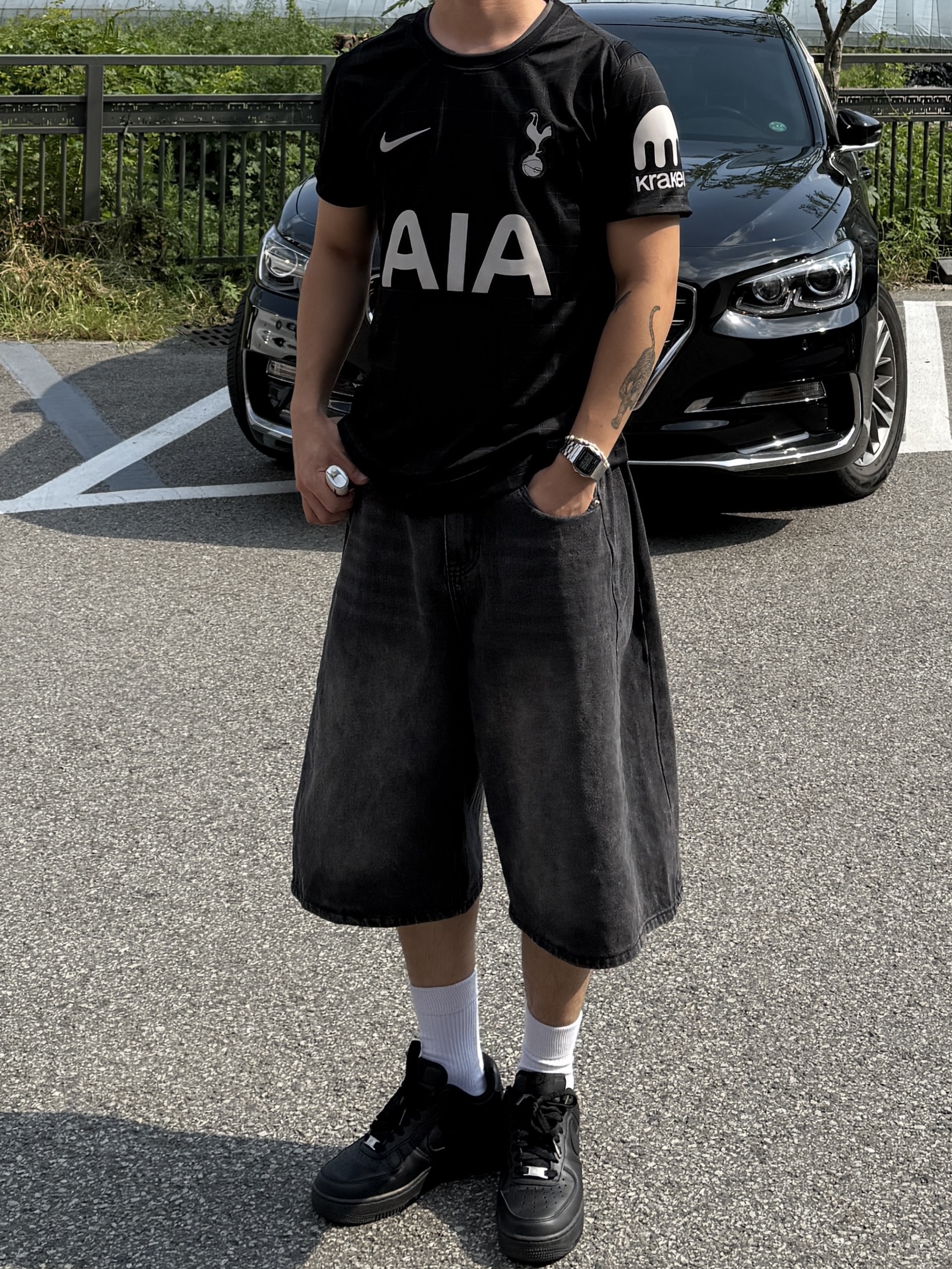 Nike Tottenham Hotspur 2025/26 Stadium Away Dri-Fit Soccer Replica Jersey Black Light Iron Ore (Non Marking Ver.), Casio A-158WA-1 착용 스타일 - 3