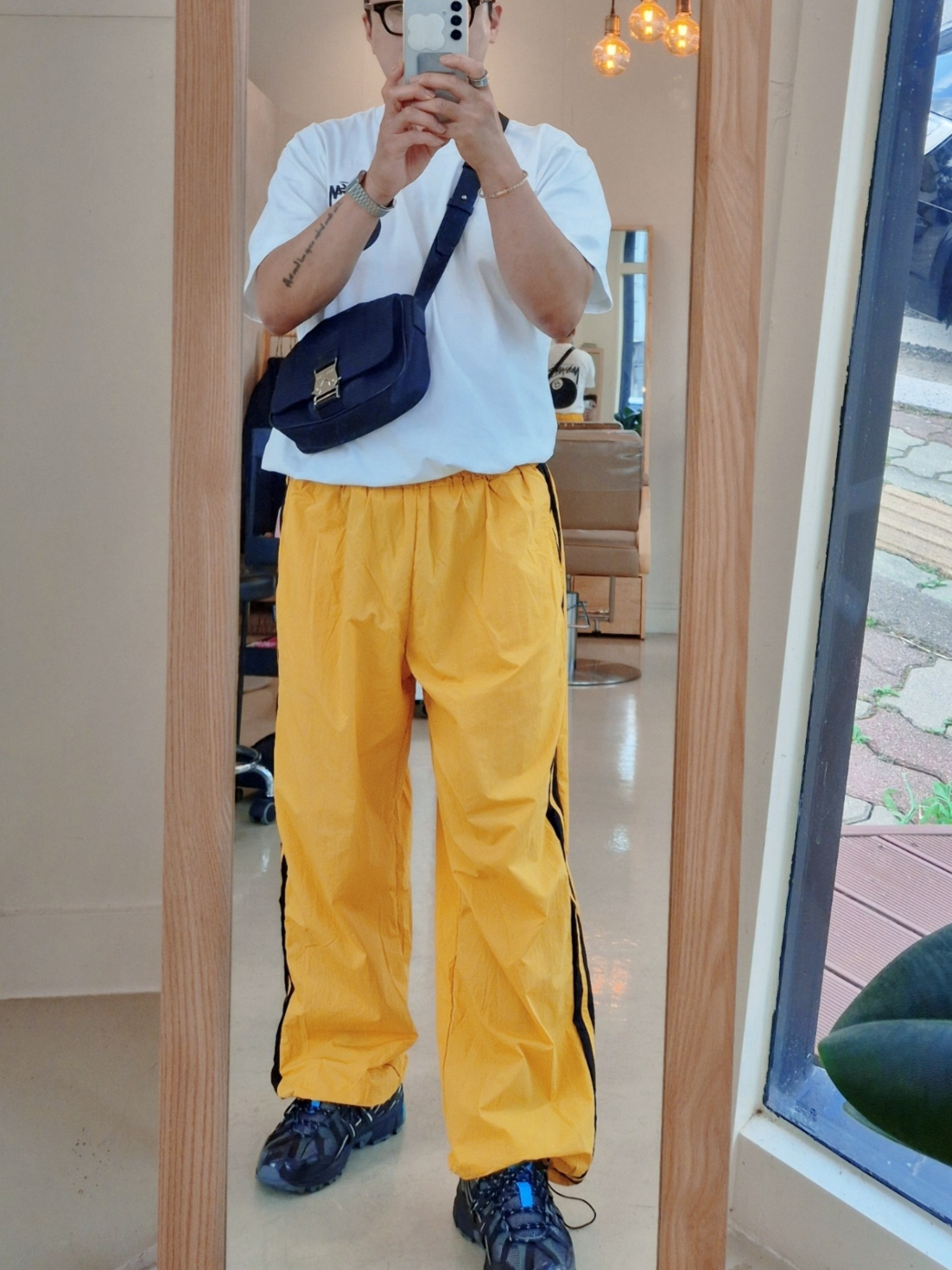 Matin Kim Mini Buckle Bag Black, (W) Asics x Matin Kim Gel-Sonoma 15-50 Black Pure Silver 착용 스타일
