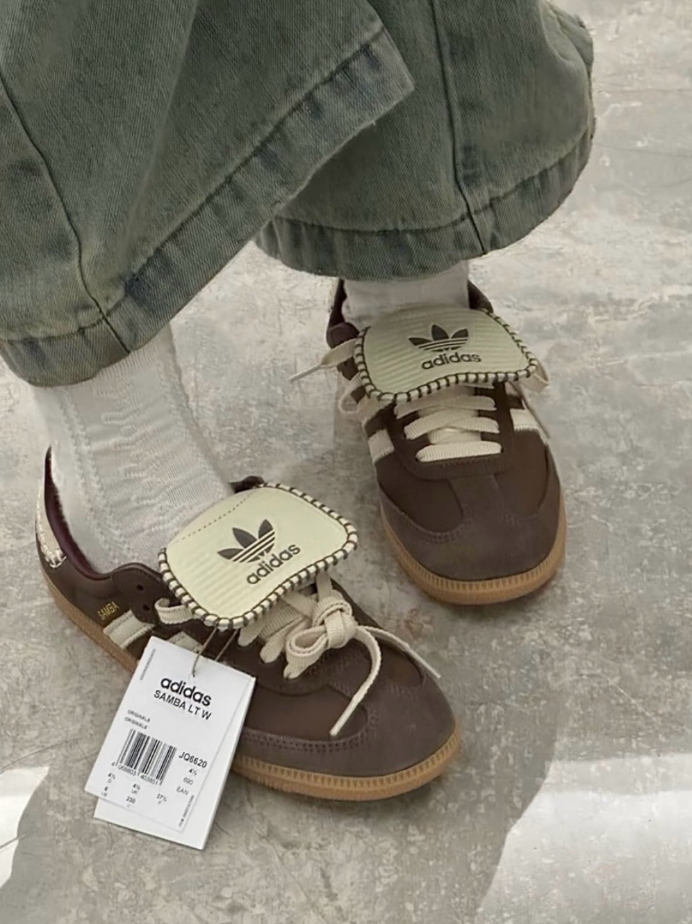(W) Adidas Samba LT Earth Strata Core White, Adidas x Wales Bonner Pony Tonal Samba Cream White Mystery Brown 착용 스타일 - 1