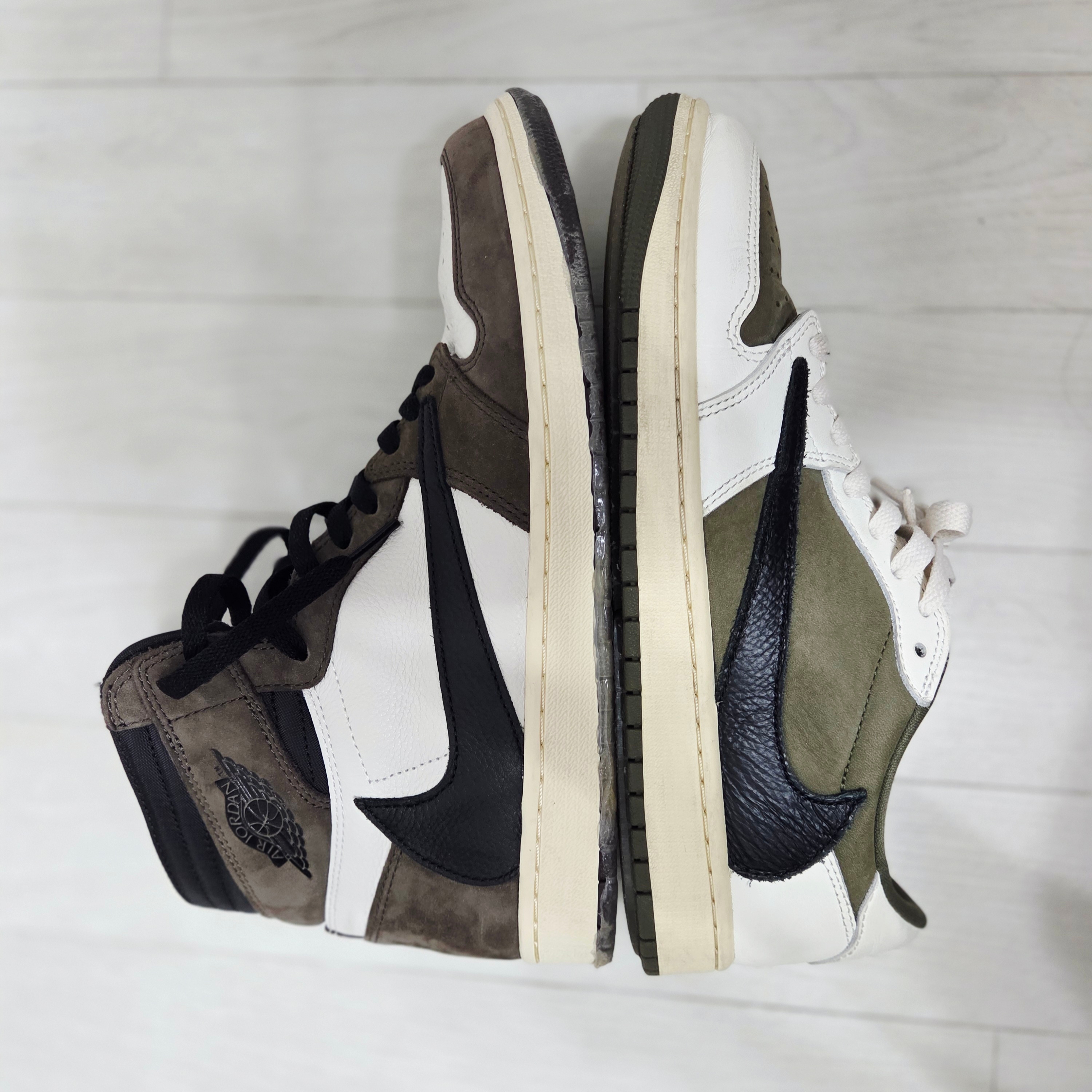 Jordan 1 x Travis Scott Retro High OG SP Mocha, Jordan 1 x Travis Scott Retro Low OG SP Reverse Olive 착용 스타일 - 2