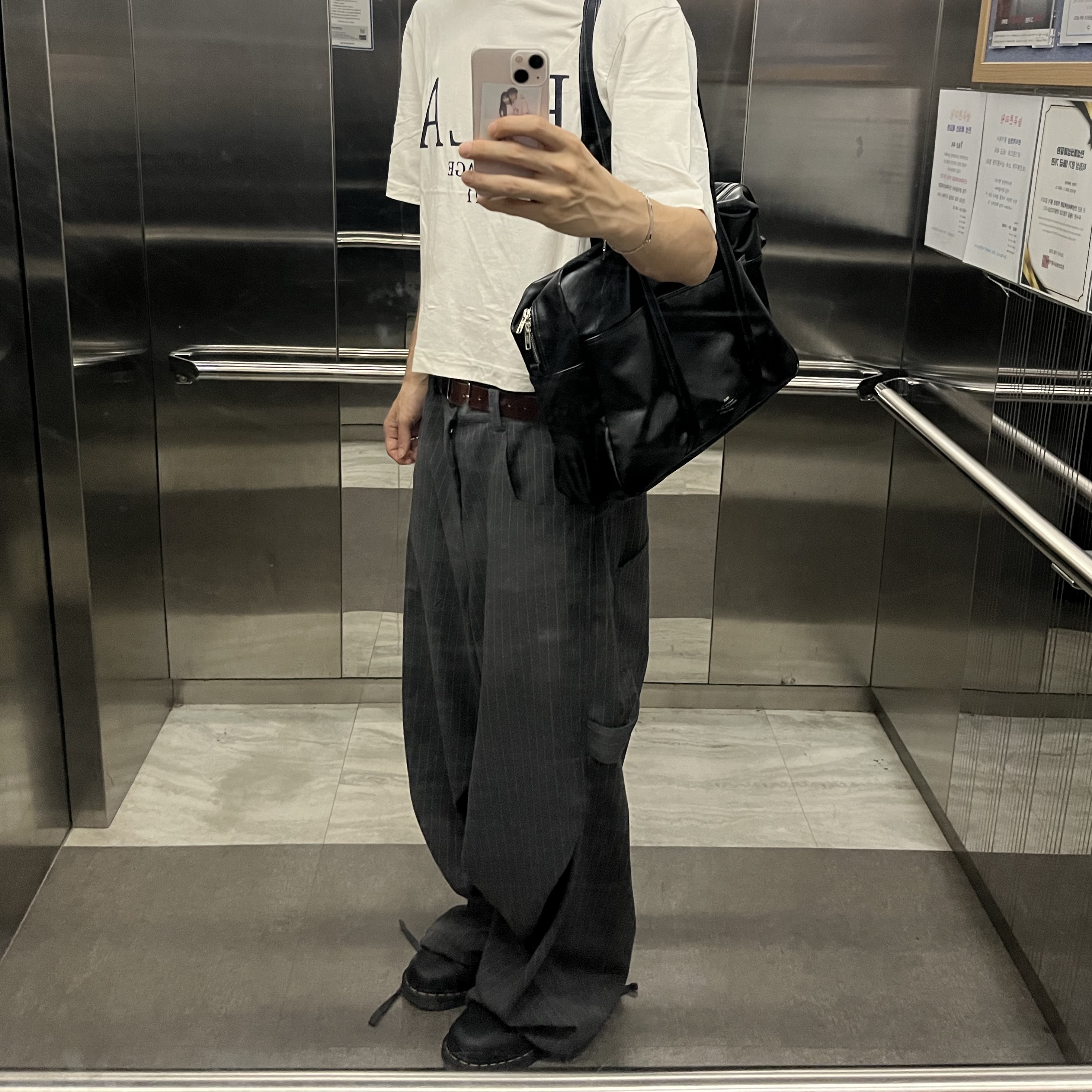 Kamien 247 All Day Baggy Pants Stripe Gray 착용 스타일 - 1