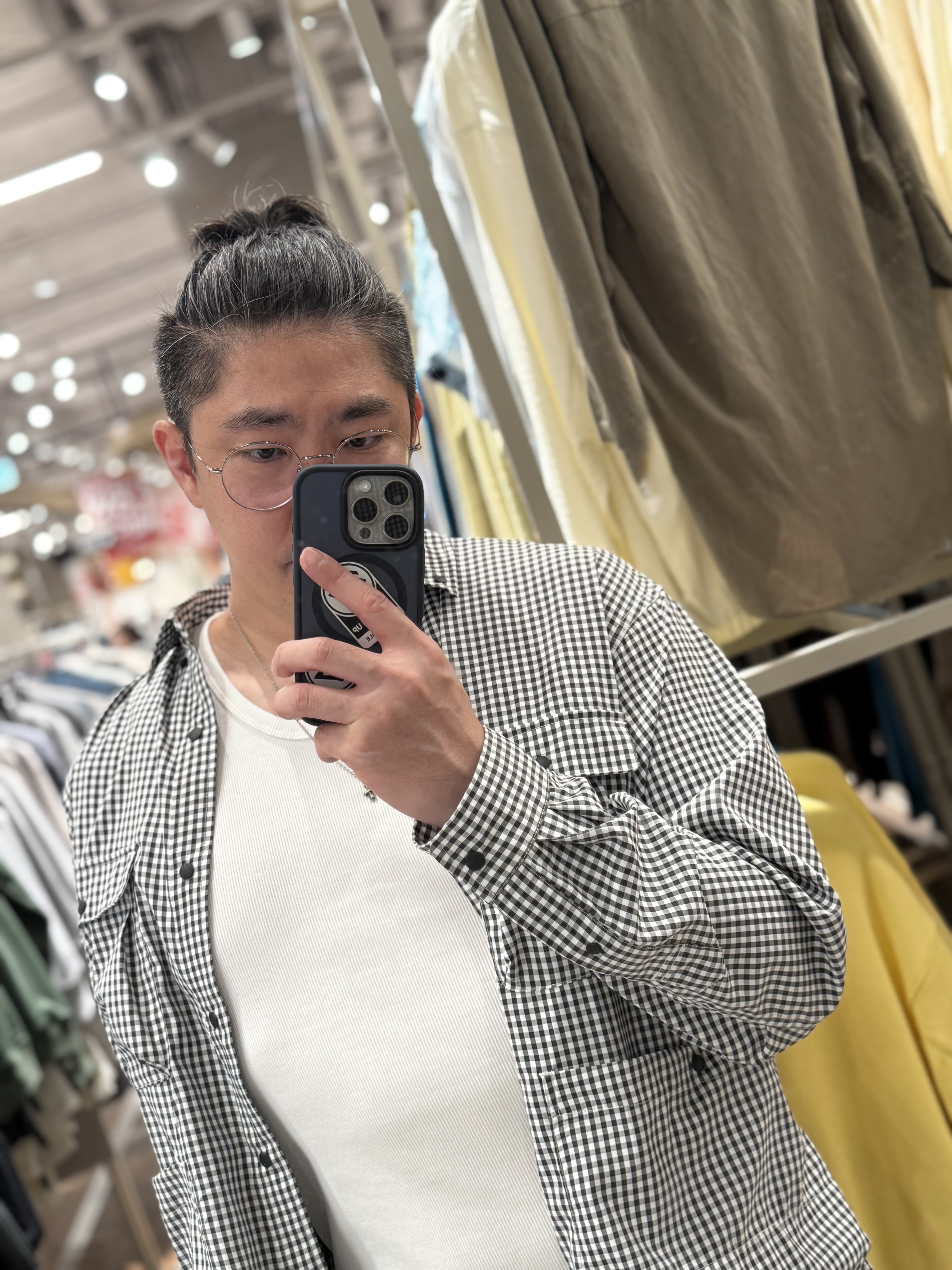 Nanga Gingham Check Camp Shirt Black - 25SS 착용 스타일