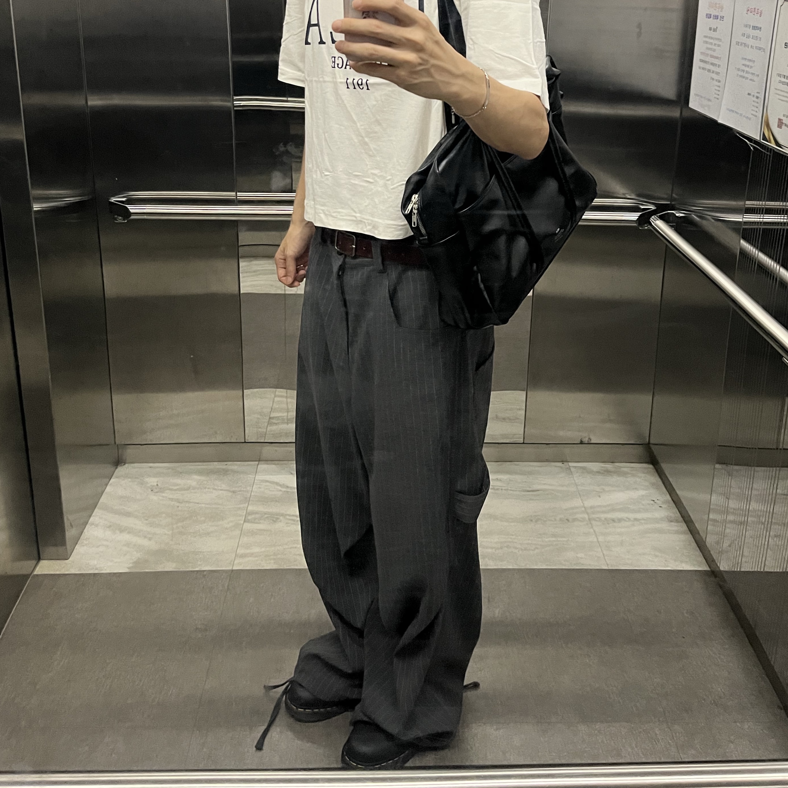 Kamien 247 All Day Baggy Pants Stripe Gray 착용 스타일 - 2