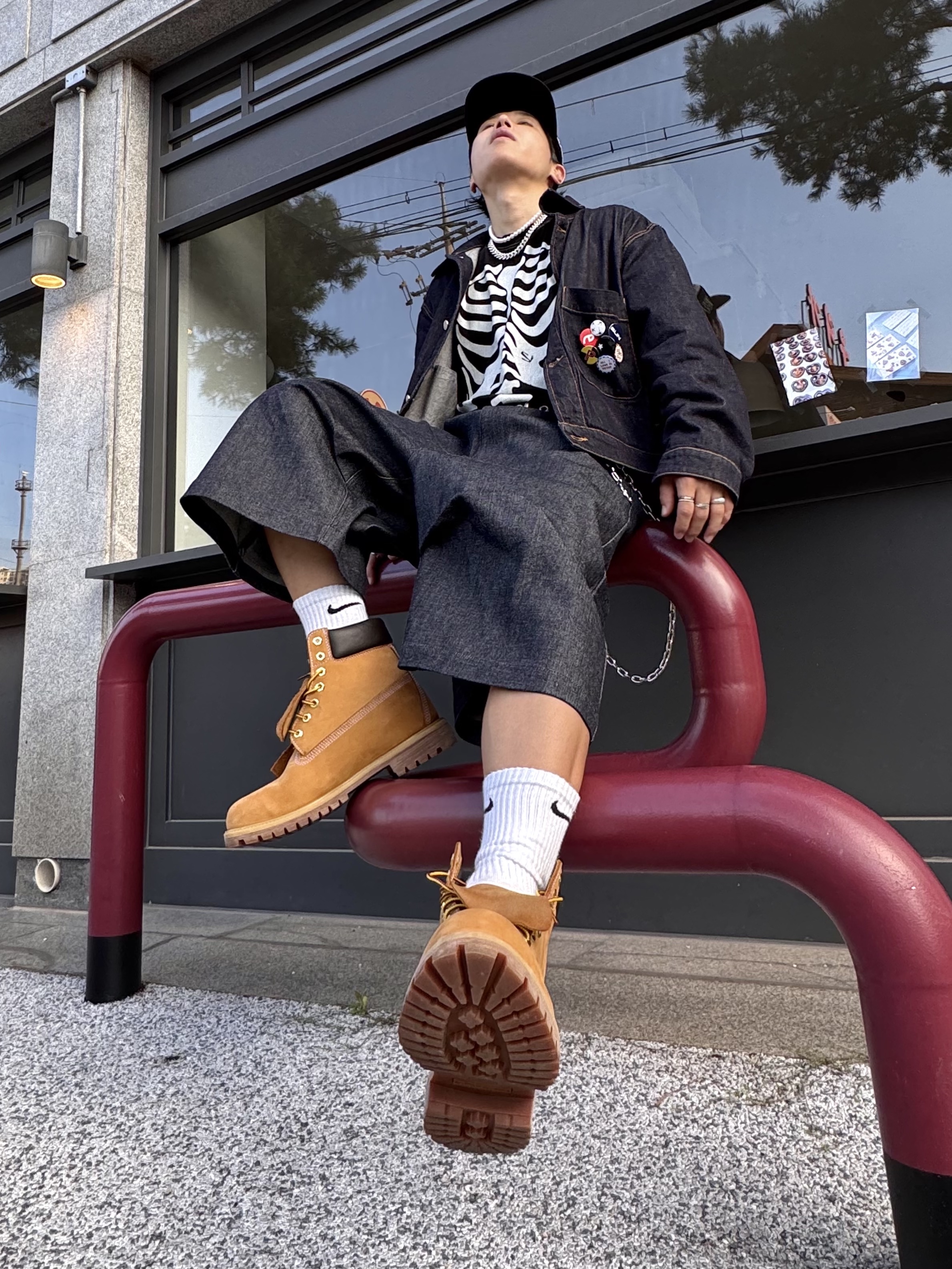 Nonnod Alpine Carpenter Raw Selvedge Denim Shorts Indigo, Timberland Premium 6 inch Waterproof Boot Wheat Nubuck - Wide 착용 스타일 - 7