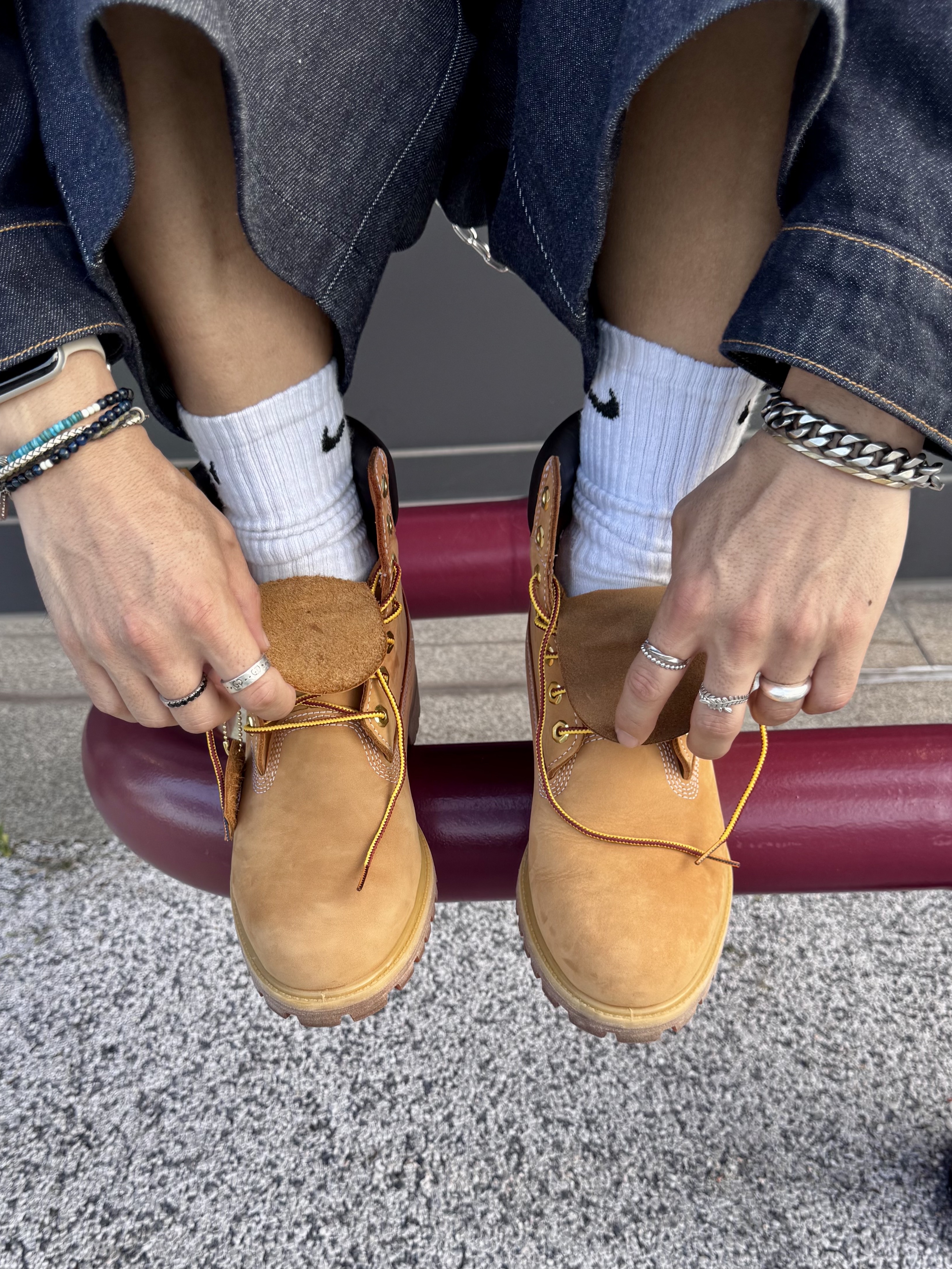 Nonnod Alpine Carpenter Raw Selvedge Denim Shorts Indigo, Timberland Premium 6 inch Waterproof Boot Wheat Nubuck - Wide 착용 스타일 - 6