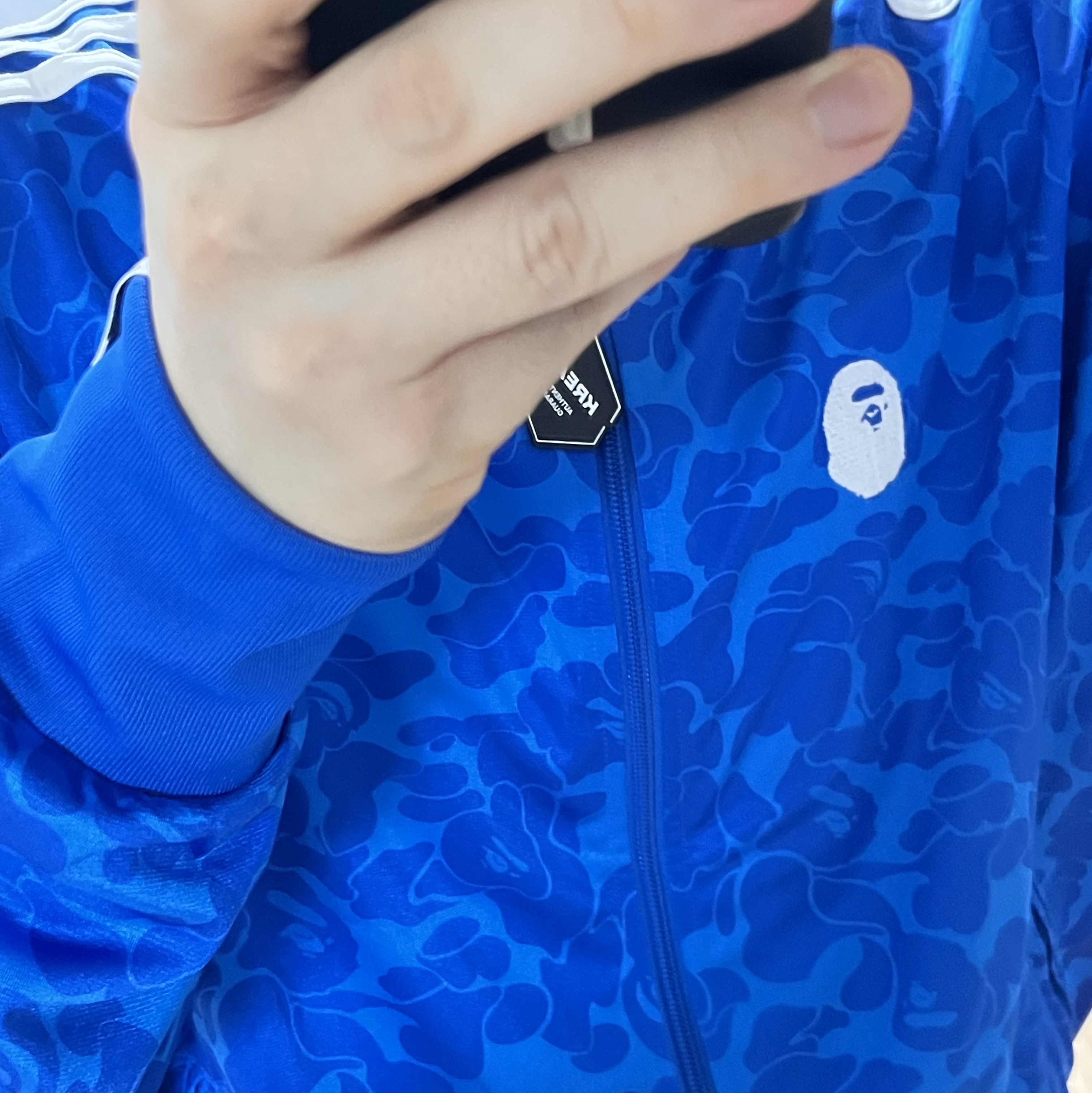 Adidas x BAPE Allover Print Track Top Blue - US Sizing 착용 스타일