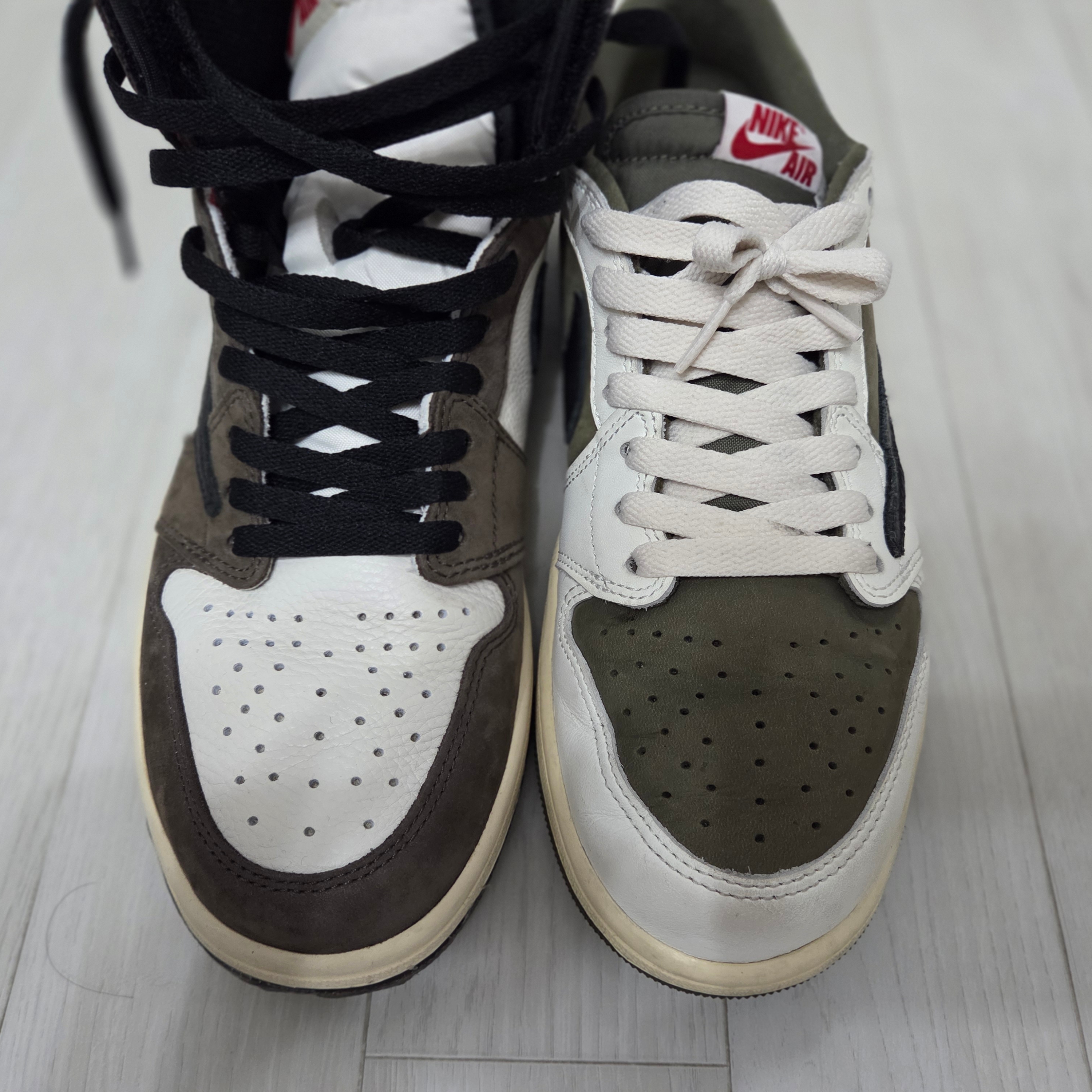 Jordan 1 x Travis Scott Retro High OG SP Mocha, Jordan 1 x Travis Scott Retro Low OG SP Reverse Olive 착용 스타일 - 3