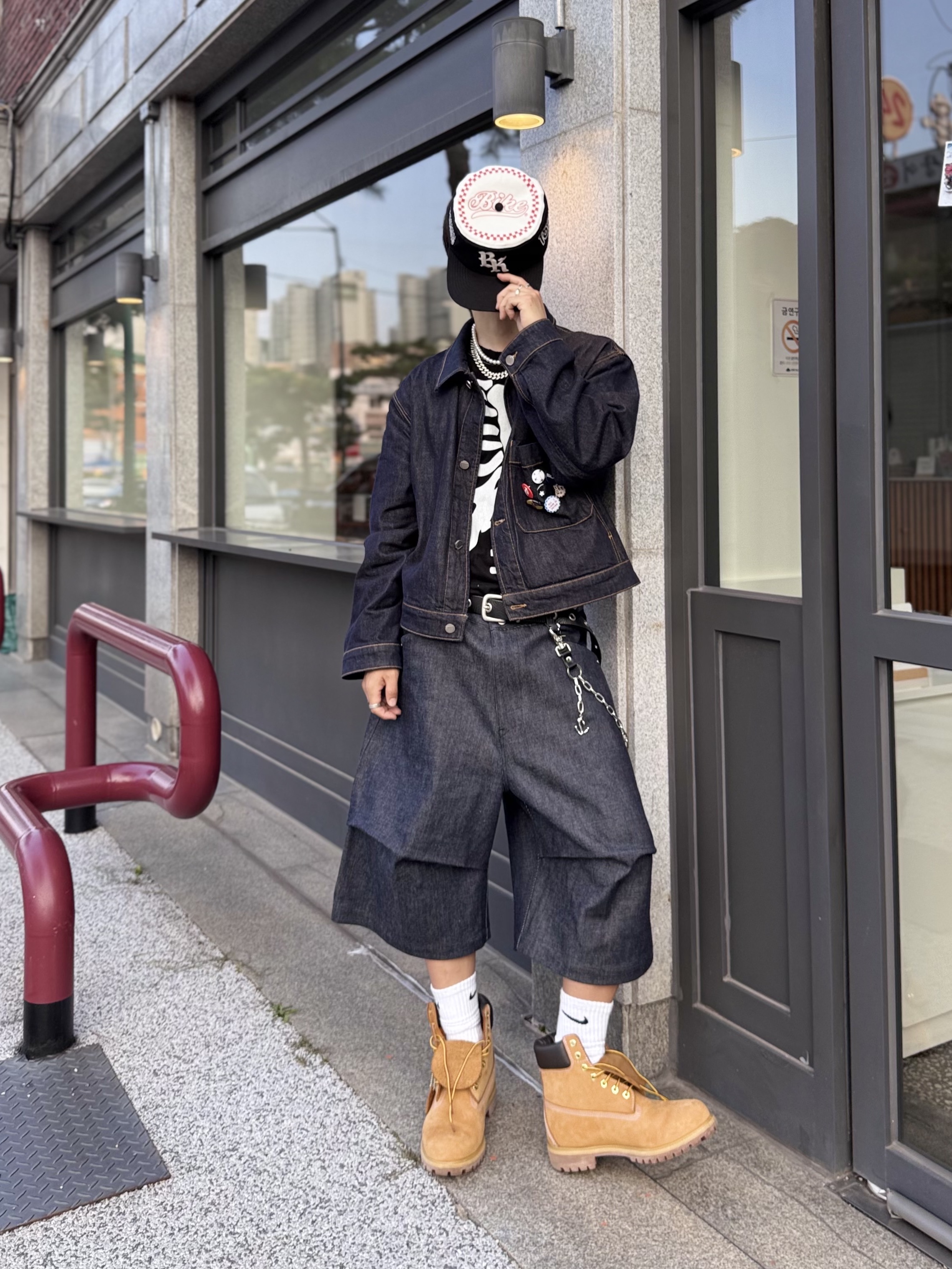 Nonnod Alpine Carpenter Raw Selvedge Denim Shorts Indigo, Timberland Premium 6 inch Waterproof Boot Wheat Nubuck - Wide 착용 스타일 - 2