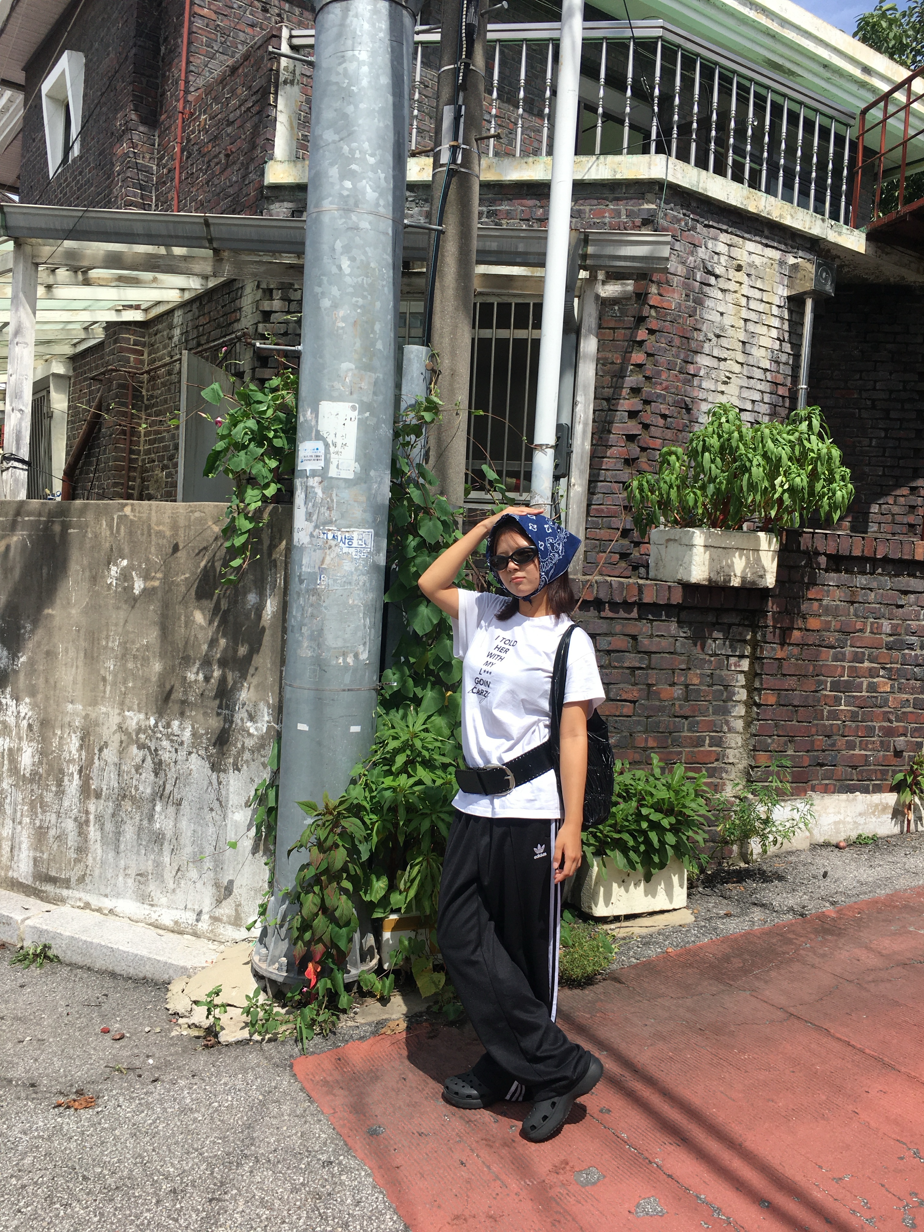 (W) Crocs Classic Platform Clog Black, (W) Adidas Originals Firebird Loose Track Pants Black - KR Sizing 착용 스타일