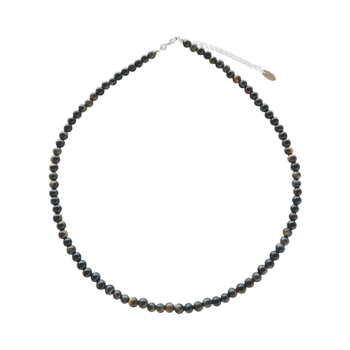 AHNK0028 August Harmony 925silver Tiny Tiger Eye Necklace Black Tiger