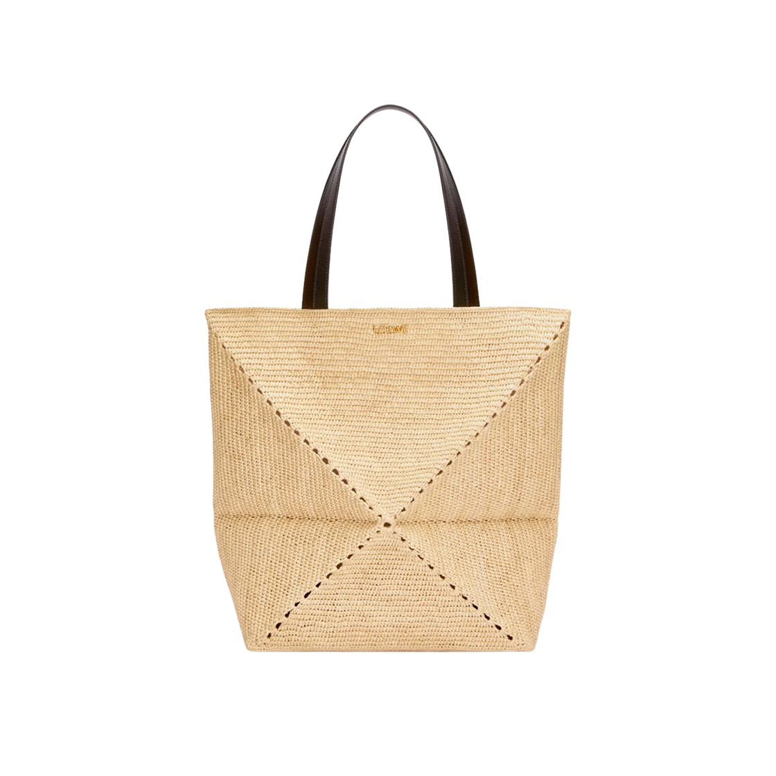 B779Q18X18-2165 Loewe Raffia XL Puzzle Fold Tote Natural Black