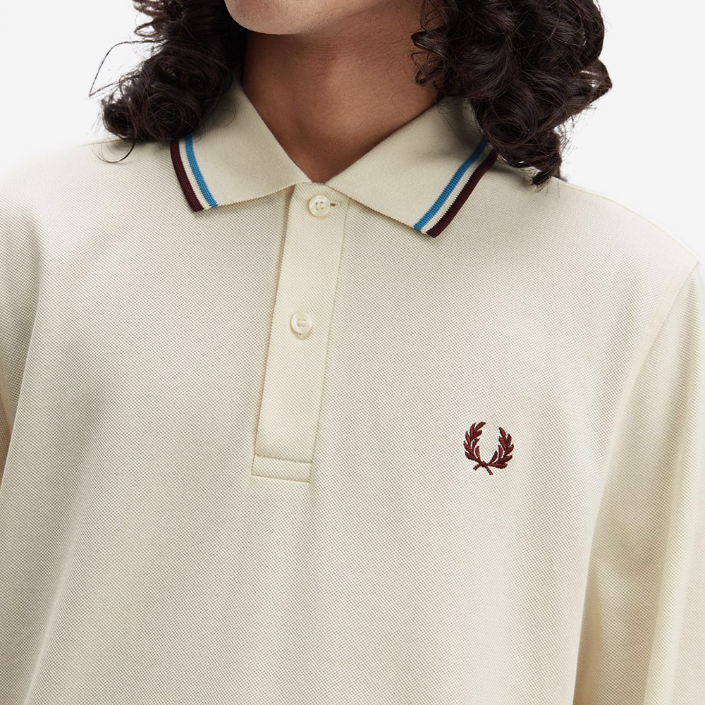 프레드페리 M3636 롱슬리브 트윈 팁 프레드페리 셔츠 에크루 코트블루 옥스 블러드(Fred Perry M3636 Long Sleeve Twin Tipped Fred Perry Shirt Ecru Court Blue Oxblood) - 5