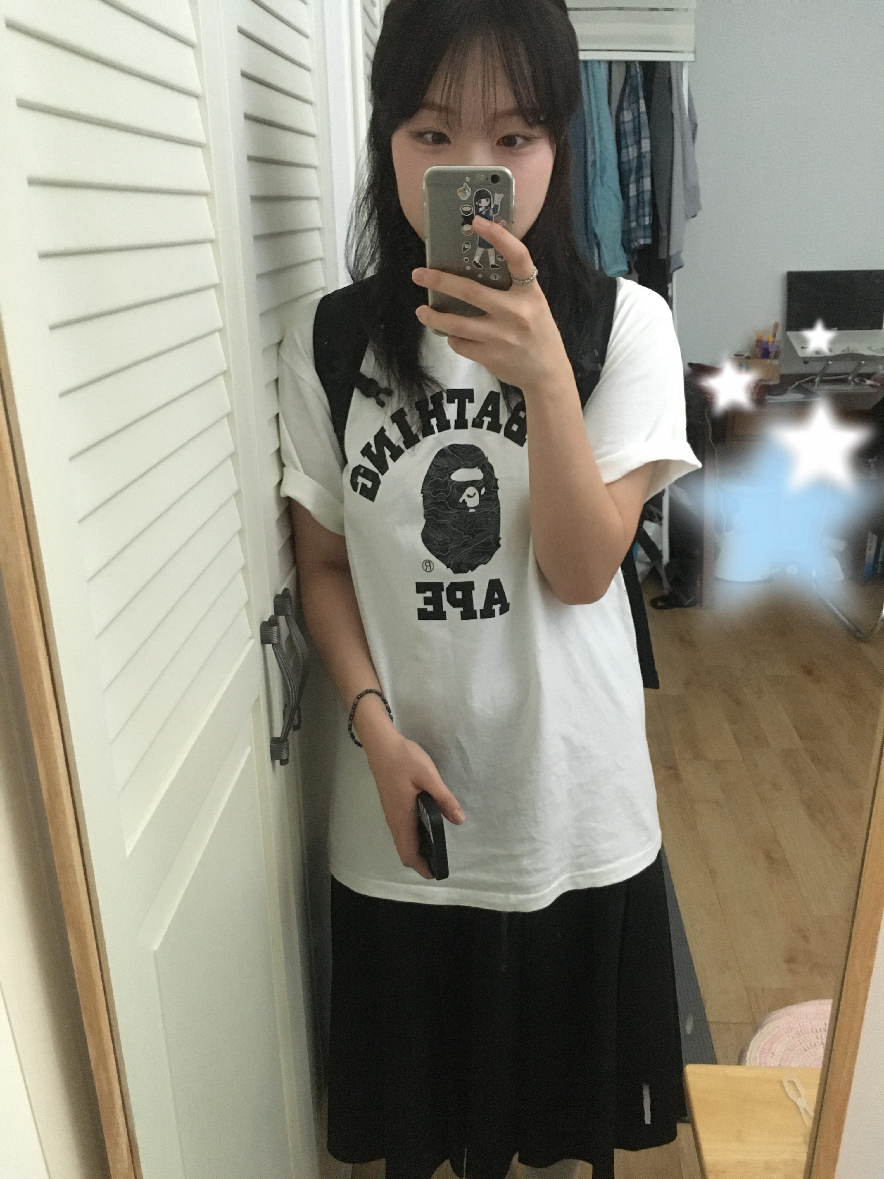 BAPE College T-Shirt White 착용 스타일