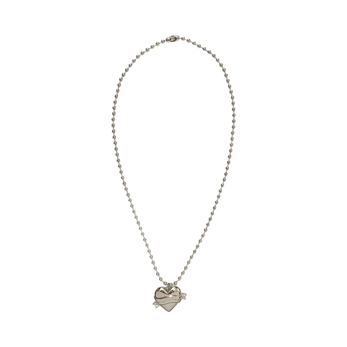 AHNK0018 August Harmony Old School Heart Ball Chain Necklace Silver