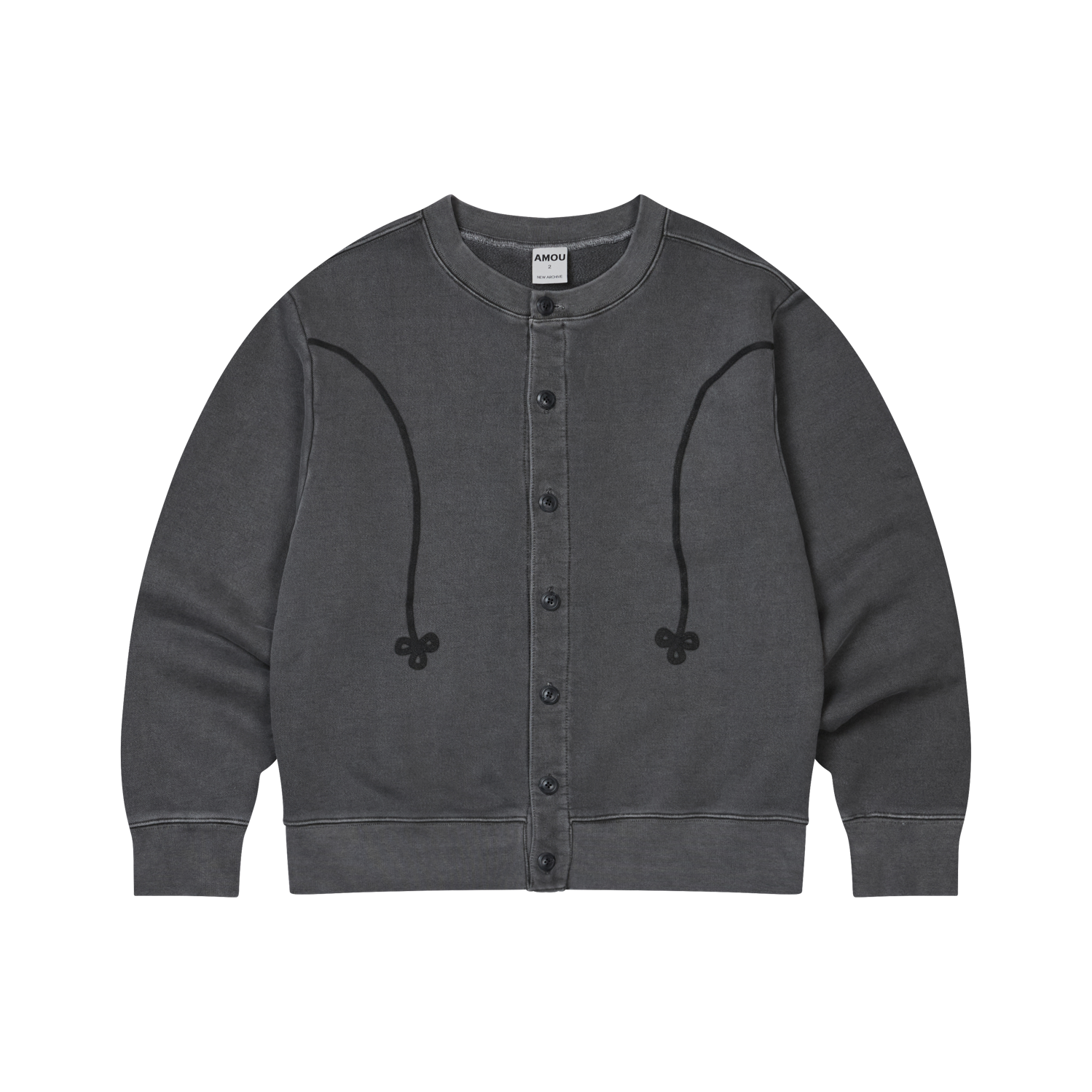 아모우 피그먼트 스웻 가디건 챠콜 그레이(AMOU Pigment Sweat Cardigan Charcoal Gray)