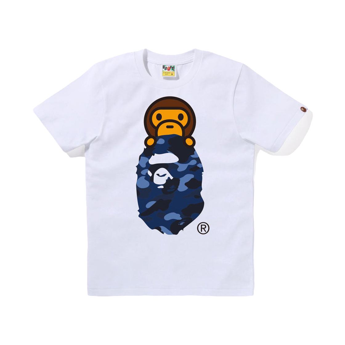 (W) 베이프 컬러 카모 마일로 온 에이프 헤드 티셔츠 화이트 네이비