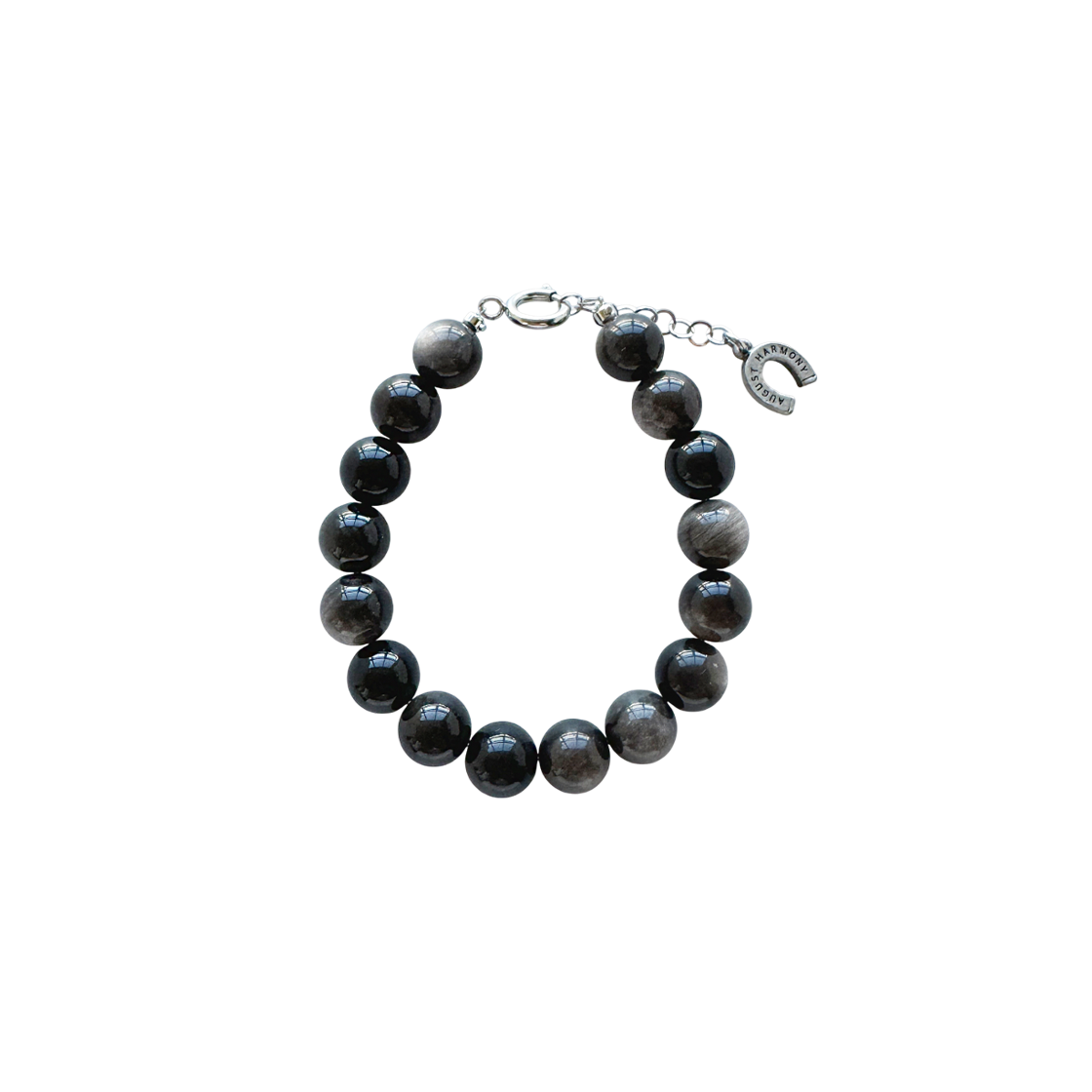 AHBR0002 August Harmony Silver Obsidian Gem Bracelet
