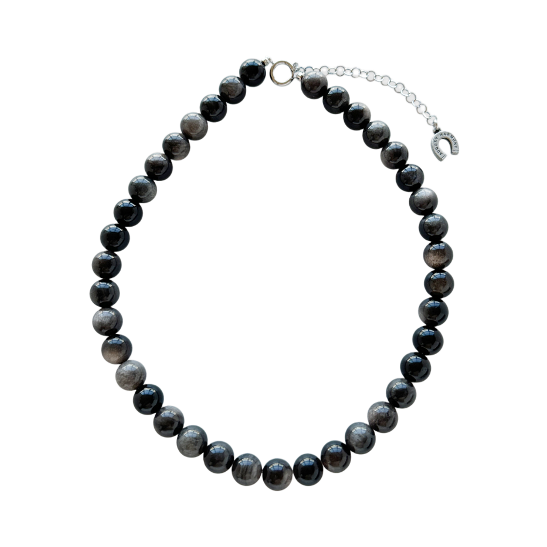 AHNK0029 August Harmony Silver Obsidian Gem Necklace