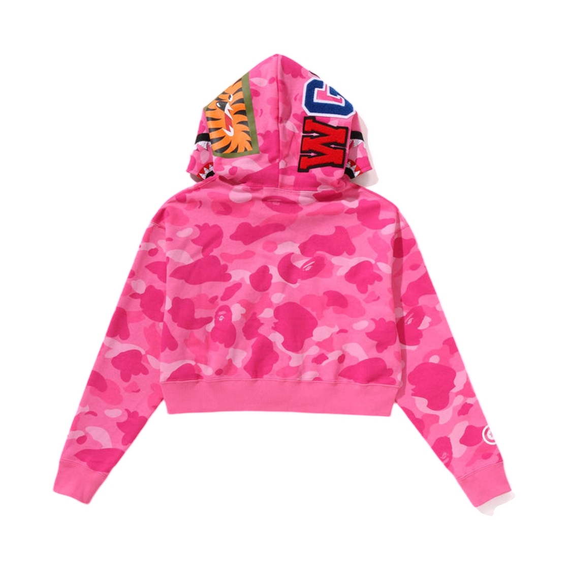 (W) 베이프 컬러 카모 크리스탈 스톤 샤크 크롭 풀 집 후드 핑크((W) BAPE Color Camo Crystal Stone Shark Cropped Full Zip Hoodie Pink) - 3