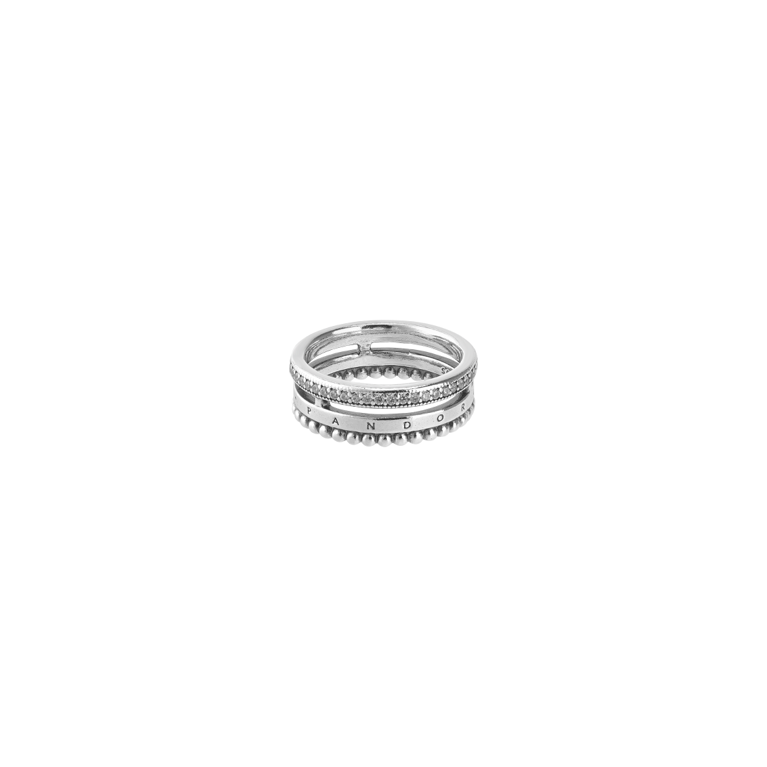 (W) 판도라 시그니처 로고 파베 & 비즈 링 스털링 실버 클리어((W) Pandora Signature Logo Pave & Beads Ring Sterling Silver Clear)