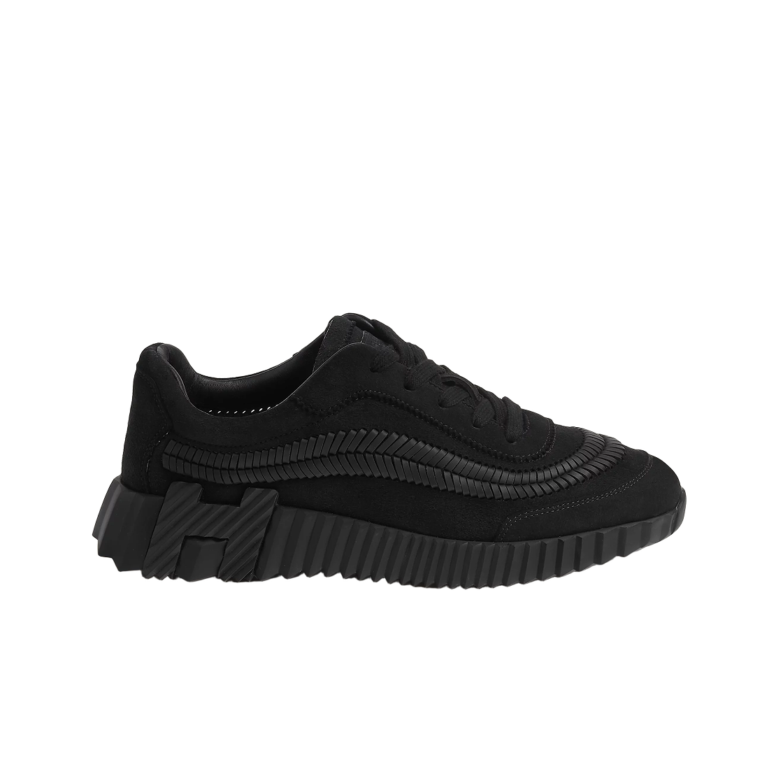 (W) 에르메스 바운싱 스니커즈 스웨이드 고트스킨 헤링본 브레이디드 카프스킨 & 누아((W) Hermes Bouncing Sneakers Suede Goatskin Herringbone Braided Calfskin & Noir) - 1
