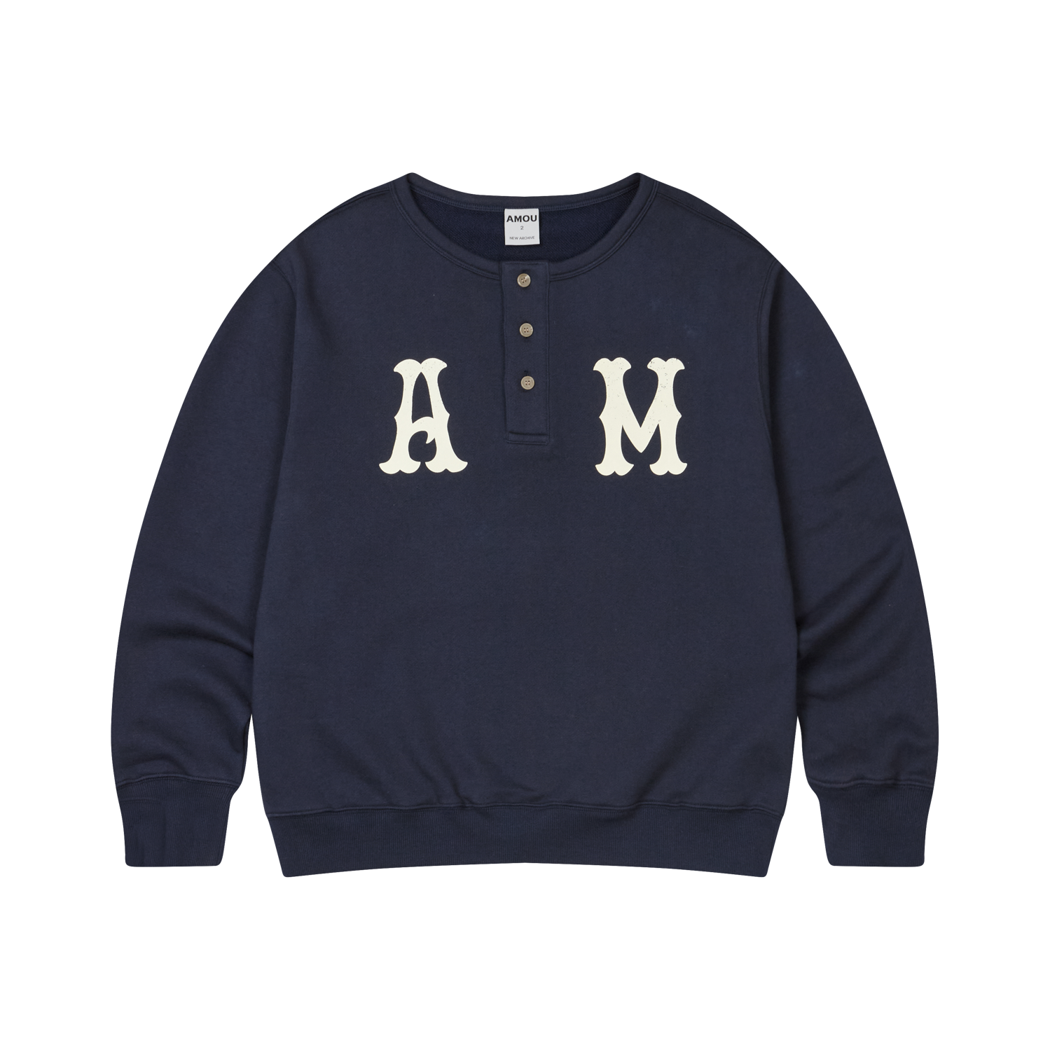 AM25FWMT01NA AMOU A.M Henley Neck Sweat Shirts Navy