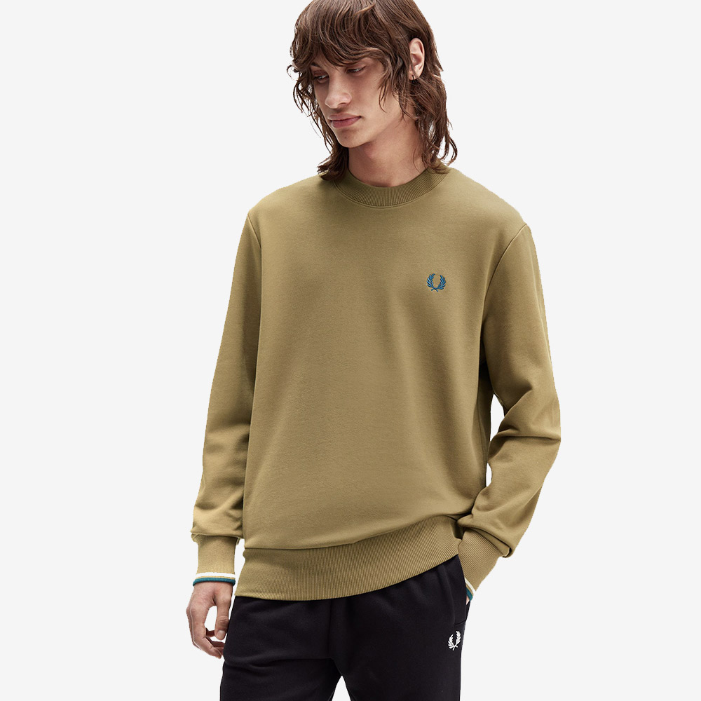 프레드페리 크루넥 스웻셔츠 쉐이디드스톤 에크루 다크페트롤(Fred Perry Crew Neck Sweatshirt ShadedStone Ecru Dark Petrol) - 4