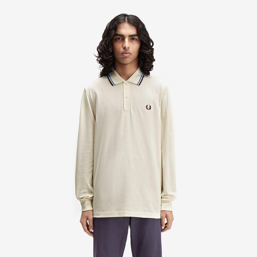 프레드페리 M3636 롱슬리브 트윈 팁 프레드페리 셔츠 에크루 코트블루 옥스 블러드(Fred Perry M3636 Long Sleeve Twin Tipped Fred Perry Shirt Ecru Court Blue Oxblood) - 3