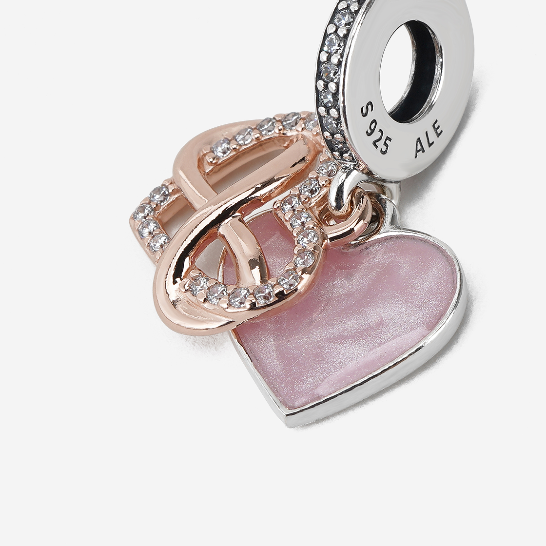 (W) 판도라 스파클링 인피니티 하트 댕글 참 스털링 실버 로즈 골드 플래팅 핑크((W) Pandora Sparkling Infinity Heart Dangle Charm Sterling Silver Rose Gold Plated Pink) - 3