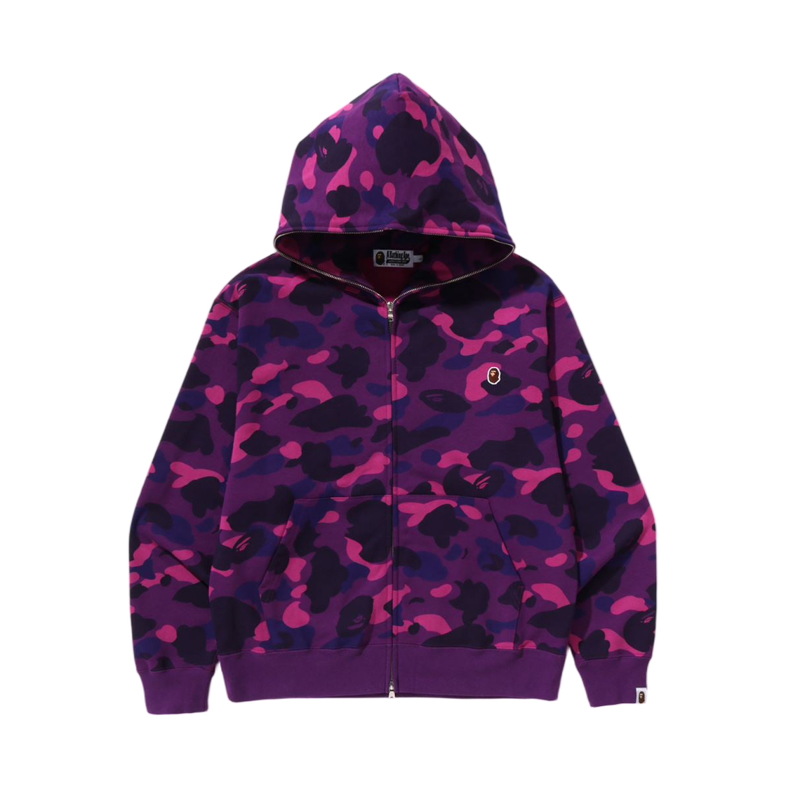 베이프 원 포인트 컬러 카모 크롭 풀 집 후드 퍼플(BAPE One Point Color Camo Cropped Full Zip Hoodie Purple)