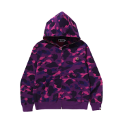 BAPE One Point Color Camo Cropped Full Zip Hoodie Purple