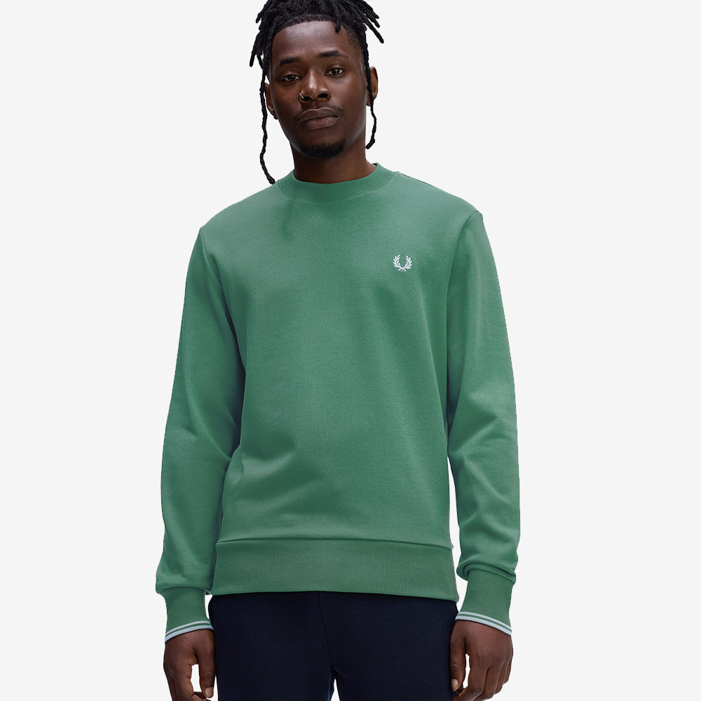 프레드페리 크루넥 스웻셔츠 스포츠그린 트랙블루(Fred Perry Crew Neck Sweatshirt Sport Green Track Blue) - 4