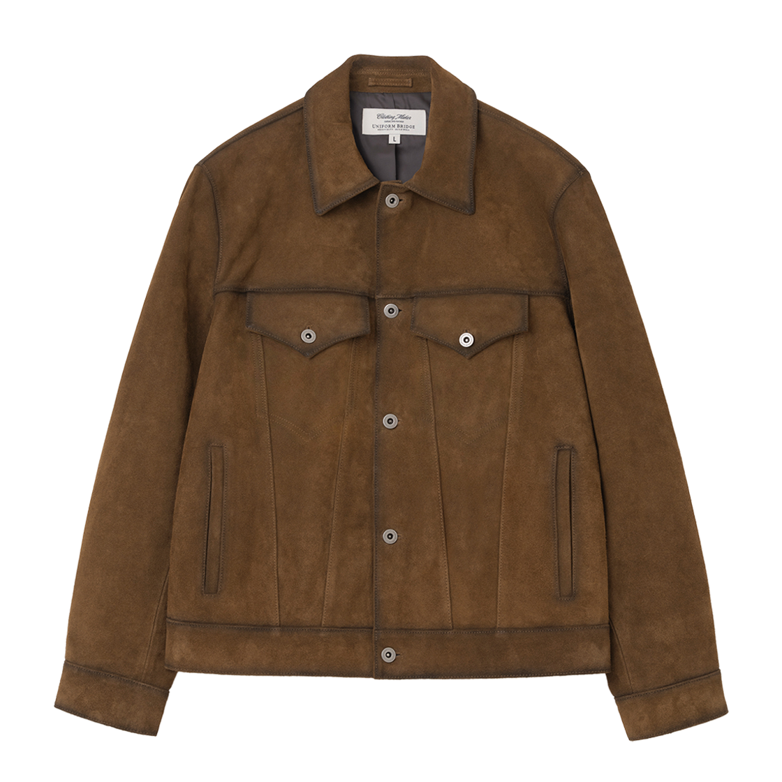 UB2578LE011MCA Uniform Bridge Cow Suede Trucker Jacket Camel