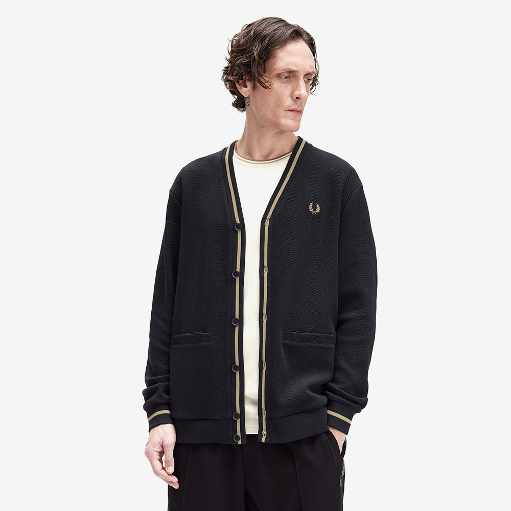 프레드페리 팁 피케 텍스쳐 가디건 블랙 쉐이디드 스톤(Fred Perry Tipped Pique Texture Cardigan Black Shaded Stone) - 4