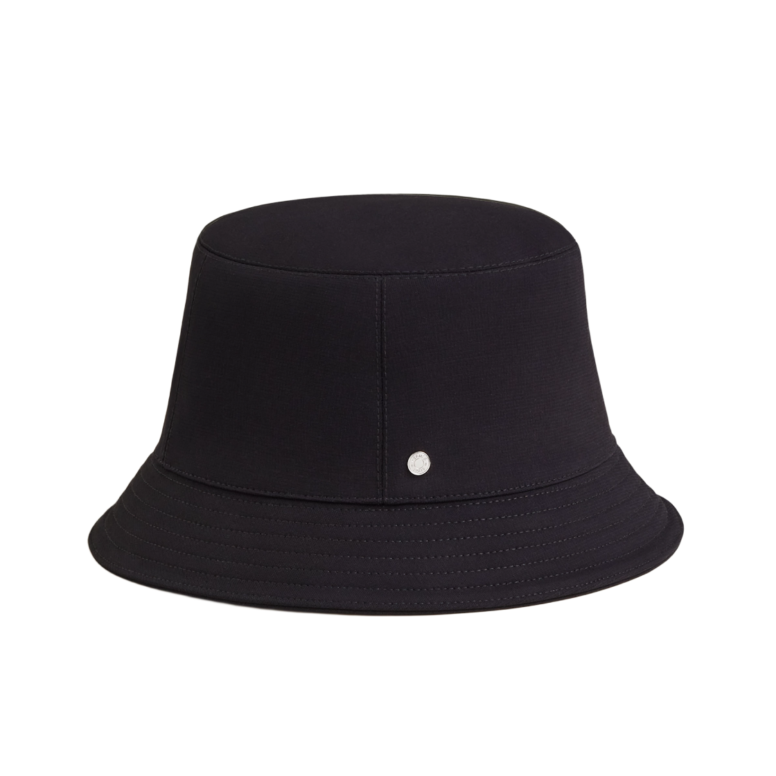 H241085N5H Hermes Calvi Milano Bucket Hat Silk Cotton & Palladium Bleu Noir