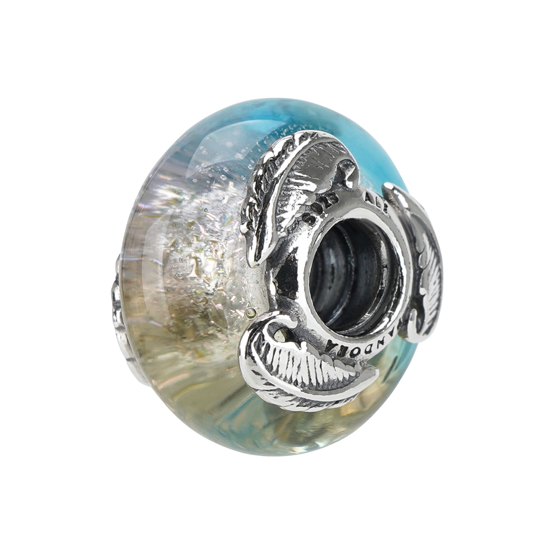 (W) 판도라 무라노 글래스 & 커브드 페더 참 스털링 실버 멀티컬러((W) Pandora Murano Glass & Curved Feather Charm Sterling Silver Multicolor)