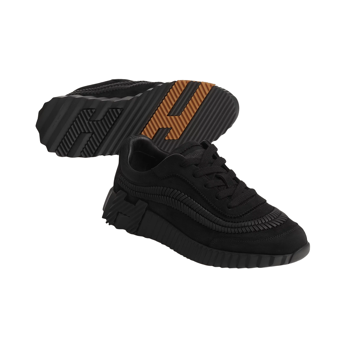(W) 에르메스 바운싱 스니커즈 스웨이드 고트스킨 헤링본 브레이디드 카프스킨 & 누아((W) Hermes Bouncing Sneakers Suede Goatskin Herringbone Braided Calfskin & Noir) - 2