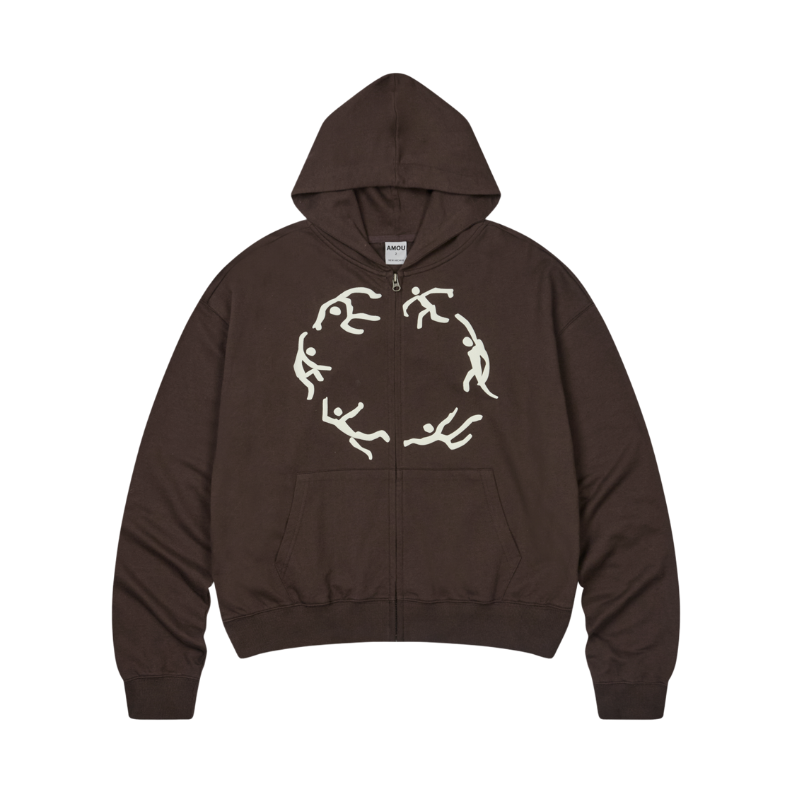 AM25FWJP03BR AMOU Dancing Circle Crop Hoodie Zip-Up Brown