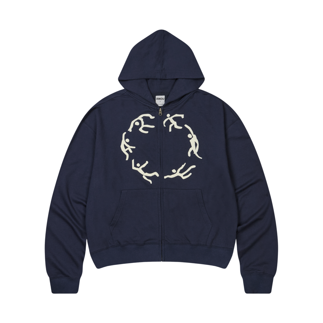 아모우 댄싱 서클 크롭 후드 집업 네이비(AMOU Dancing Circle Crop Hoodie Zip-Up Navy)