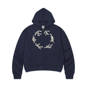 AMOU Dancing Circle Crop Hoodie Zip-Up Navy