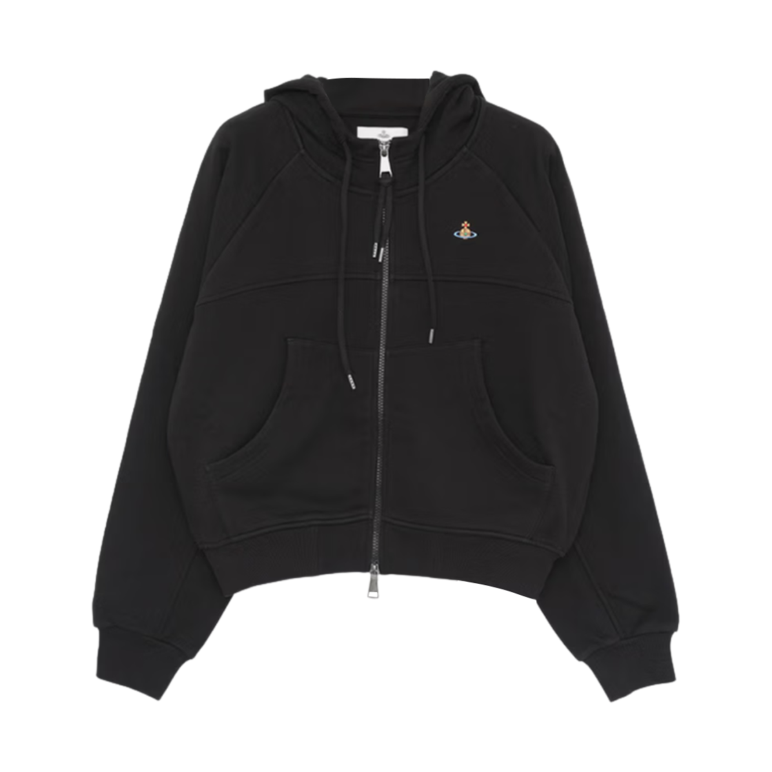 (W) 비비안 웨스트우드 ORB 크롭 래글런 집업 후드 블랙((W) Vivienne Westwood ORB Cropped Raglan Zip Up Hoodie Black)