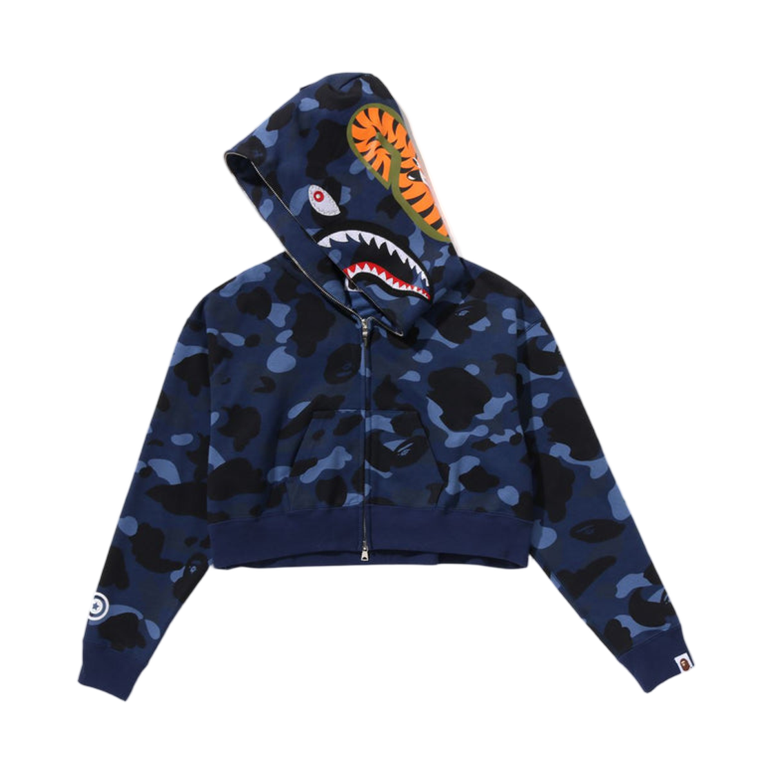 (W) 베이프 컬러 카모 크리스탈 스톤 샤크 크롭 풀 집 후드 네이비((W) BAPE Color Camo Crystal Stone Shark Cropped Full Zip Hoodie Navy) - 2