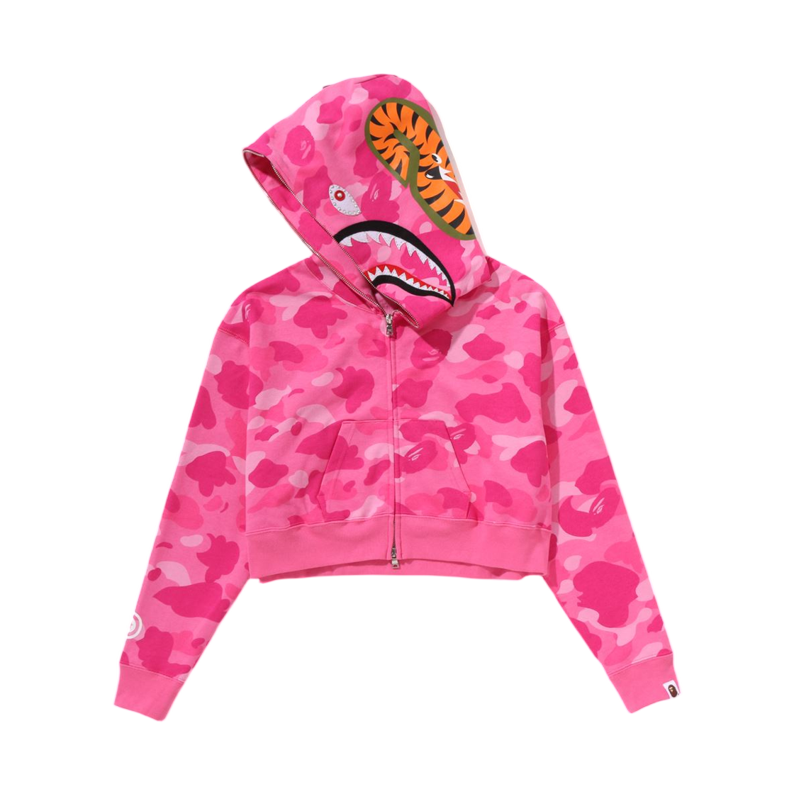 (W) 베이프 컬러 카모 크리스탈 스톤 샤크 크롭 풀 집 후드 핑크((W) BAPE Color Camo Crystal Stone Shark Cropped Full Zip Hoodie Pink) - 2